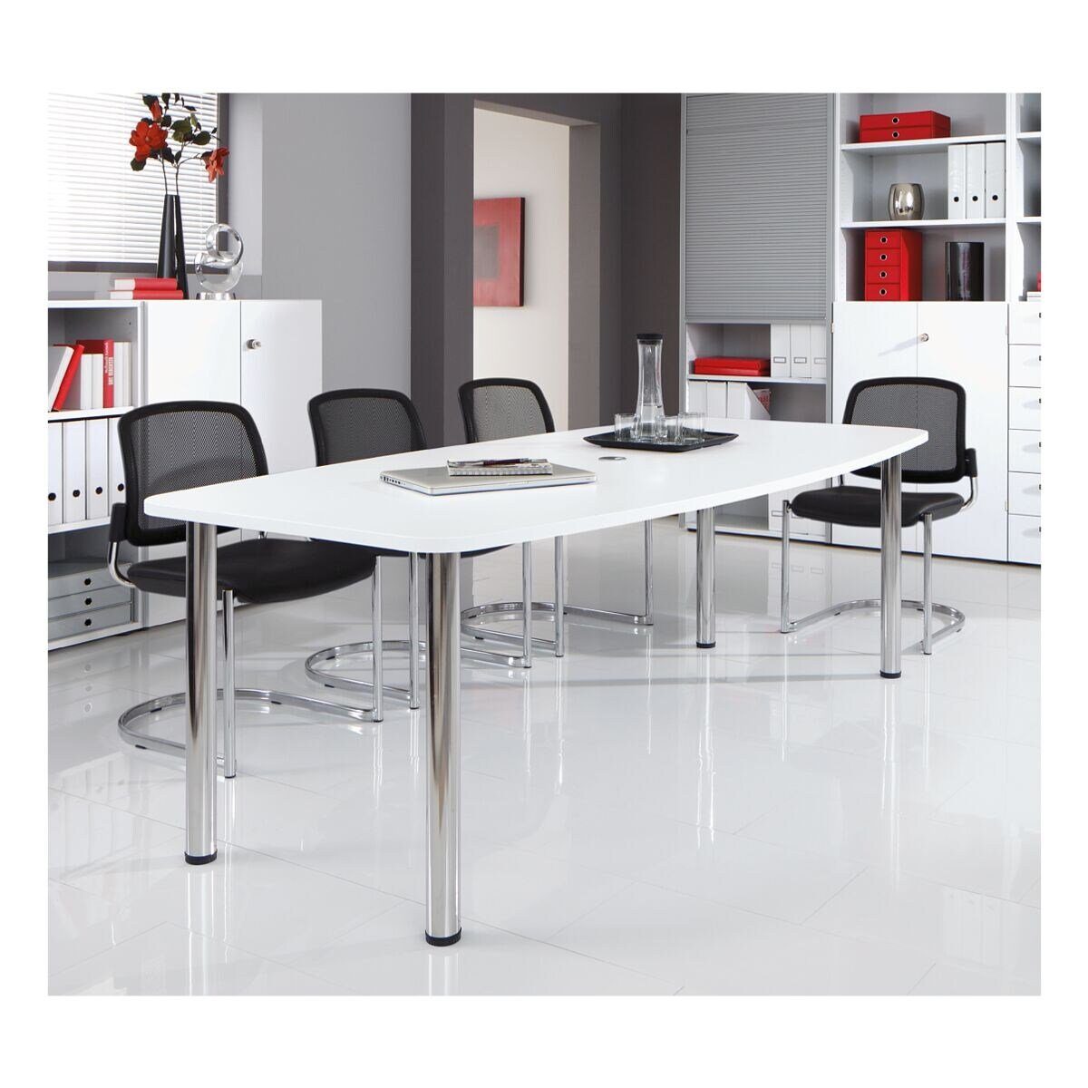 HAMMERBACHER Konferenztisch Chicago, B 220 cm, Tonnenform, bis 8 Personen, mit Tischbeinen / Kabeldose