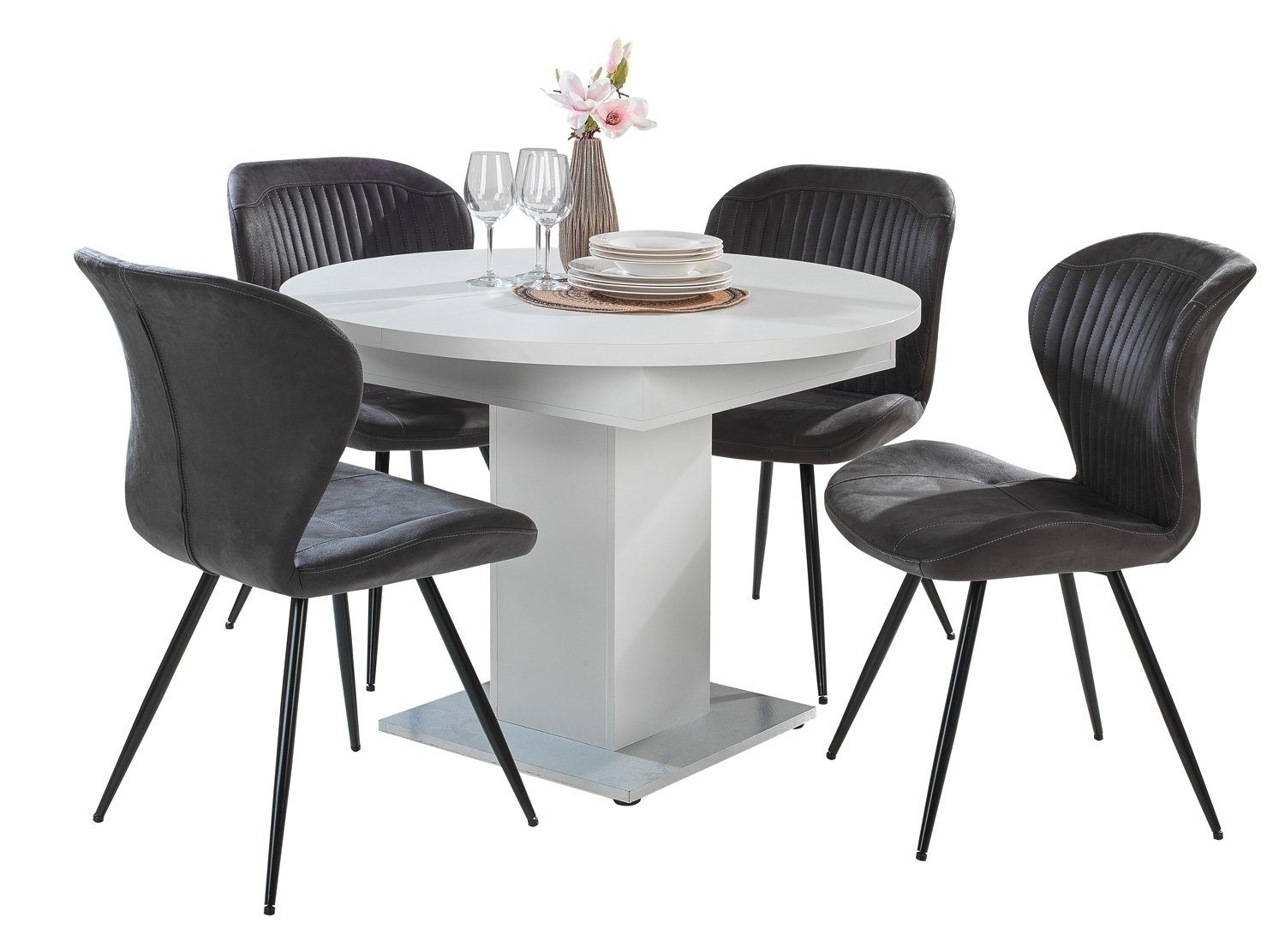 Home4You Polsterstuhl 2er Set, Anthrazit, Schwarz, günstig online kaufen
