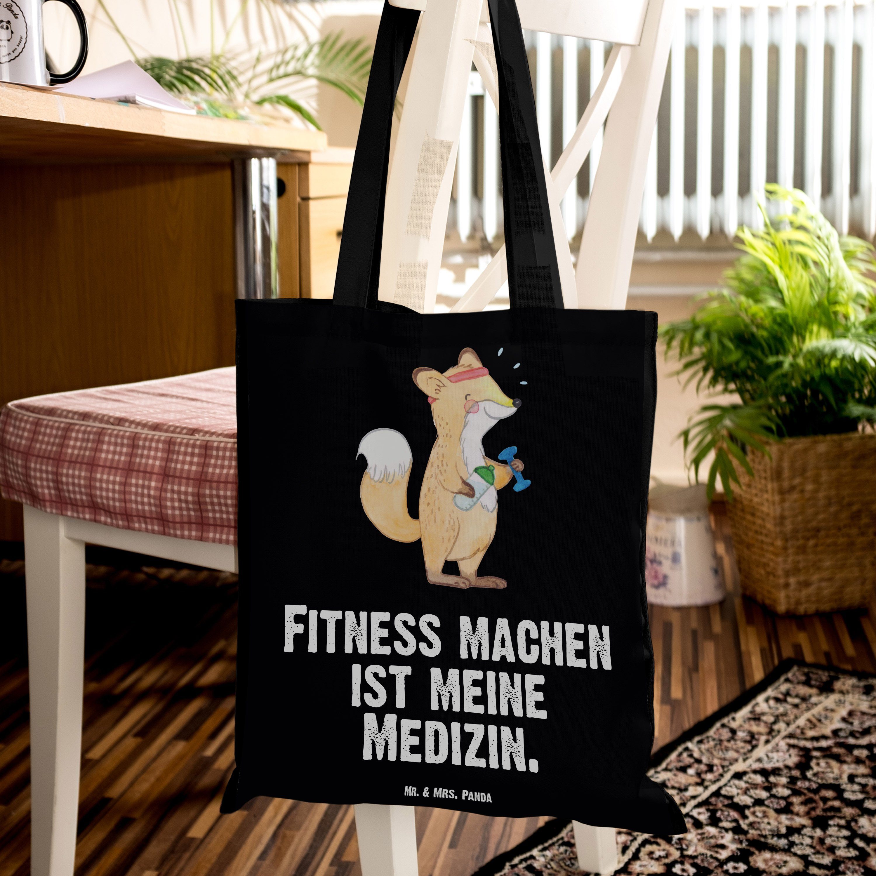 - Tragetasche Schwarz - Panda Medizin Mr. (1-tlg) & Fitness Geschenk, Einkaufstasche, Sportler, Fuchs Mrs.