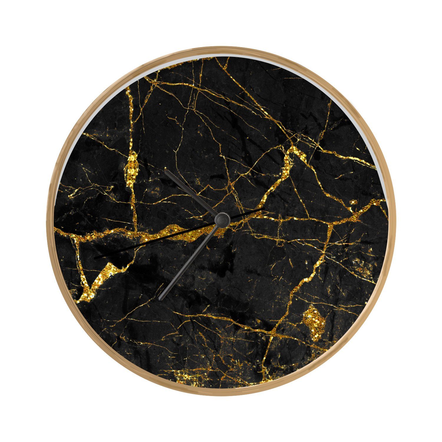 MuchoWow Wanduhr Marmor - Gold - Schwarz - Marmoroptik - Luxe - Glitzer  (Uhrwerk, Wohnzimmer, Küchenuhr, Wanddekoration, Modern, Holz)