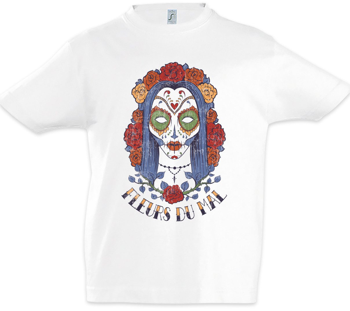 Print-Shirt Fleurs Du Mal Kinder T-Shirt Schädel Tattoo Mexiko Sugar Skull Latin