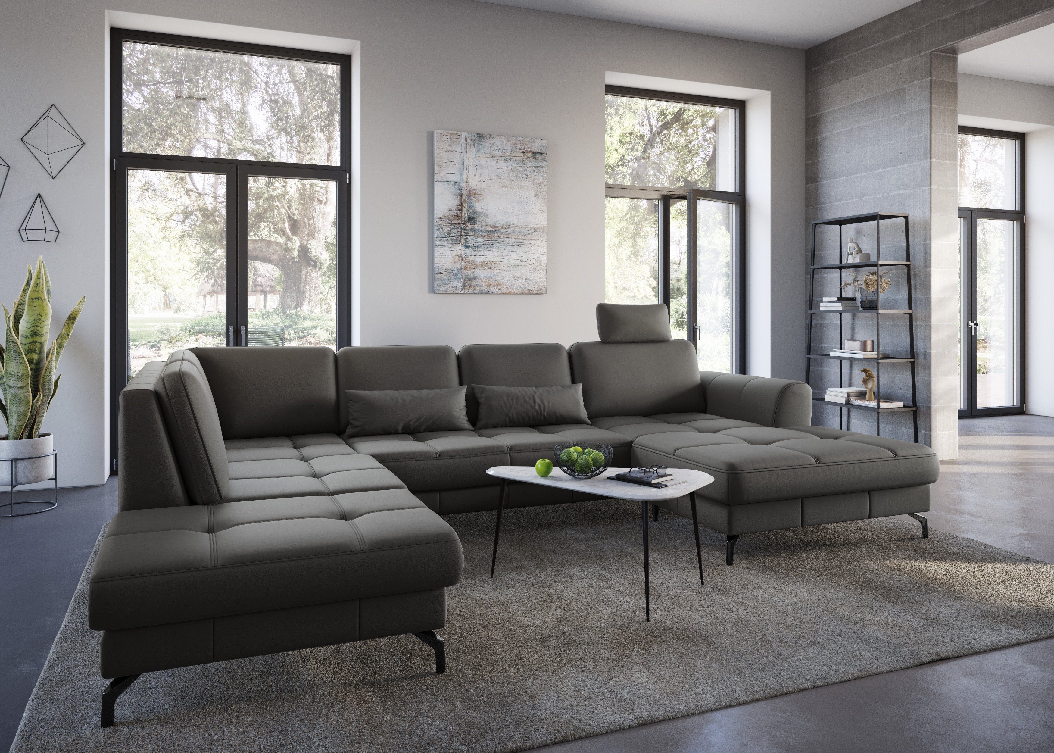 sit&more Wohnlandschaft Bendigo U-Form, inklusive Sitztiefenverstellung, Bodenfreiheit 12 cm, in 2 Fußfarben