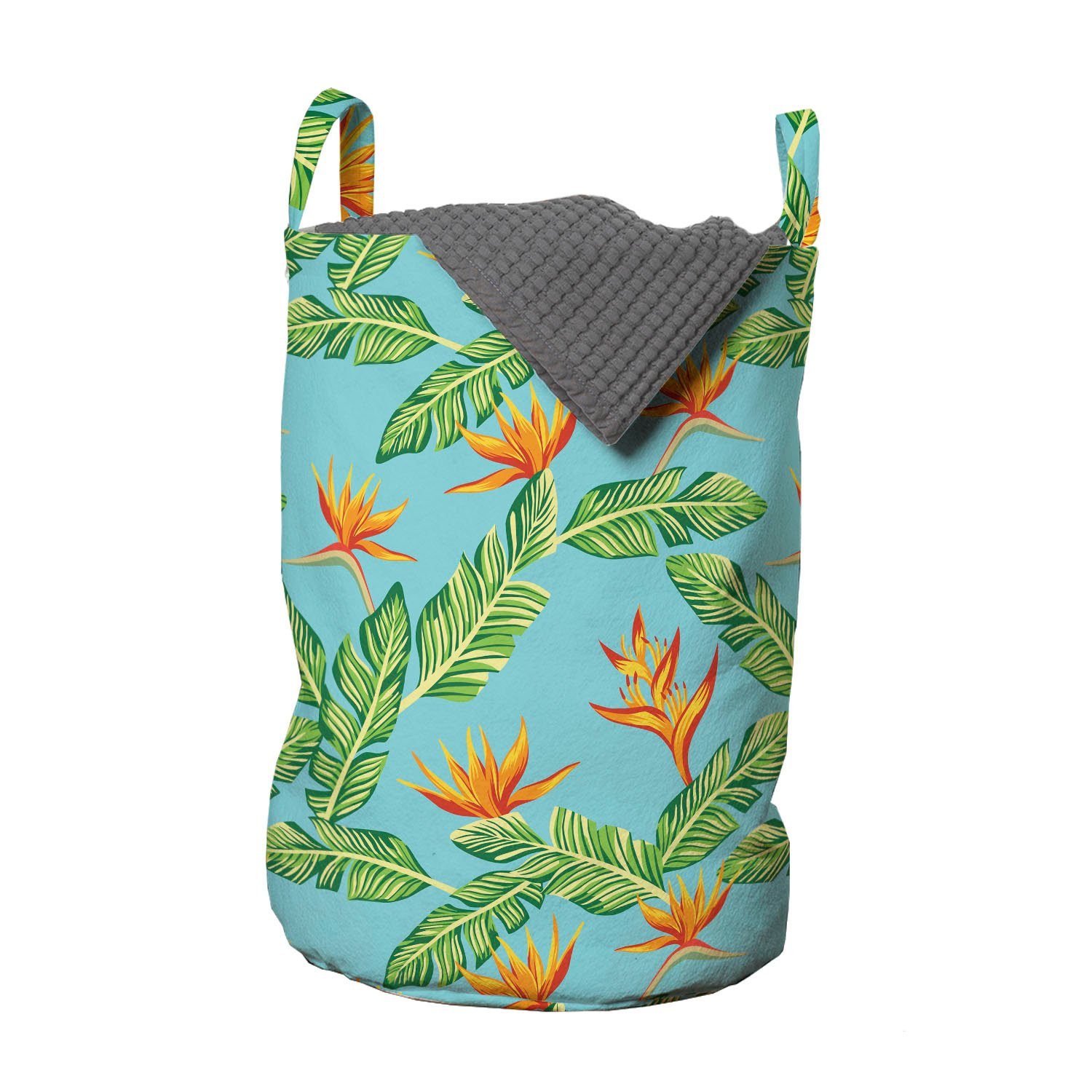 Abakuhaus Wäschesäckchen Wäschekorb mit Griffen Kordelzugverschluss für Waschsalons, Tropisch Exotische Paradiesvogel