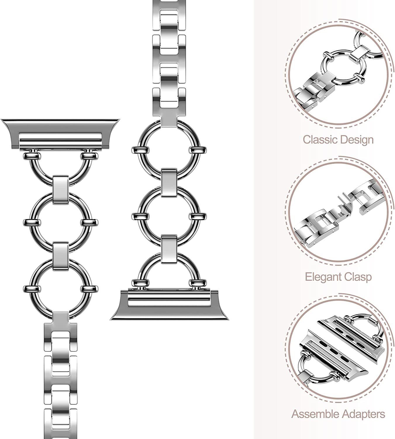 Silber 38/40/41/42/44/45mm, 4 mit Apple 3 Armband Smartwatch-Armband Series Armbänder Kompatibel 1 Apple Mutoy Watch 5 SE iWatch 6 7 Watch 2 8 Uhrenarmbänder