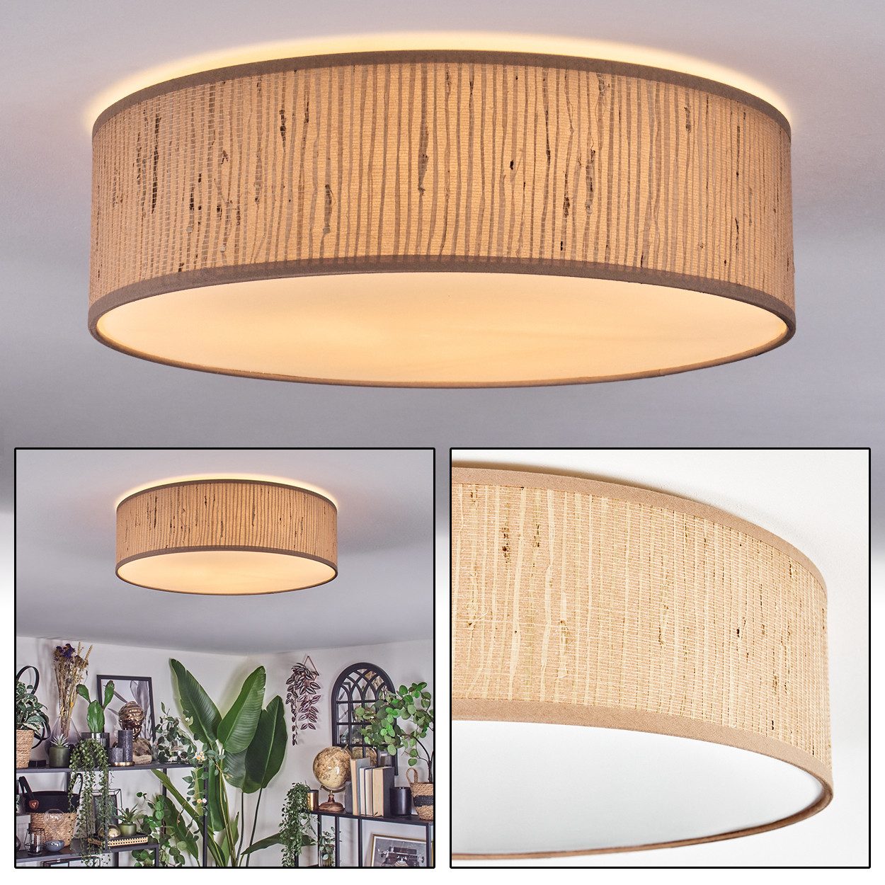 hofstein Deckenleuchte Deckenlampe aus Metall/Papiergeflecht/Stoff/Kunststo günstig online kaufen