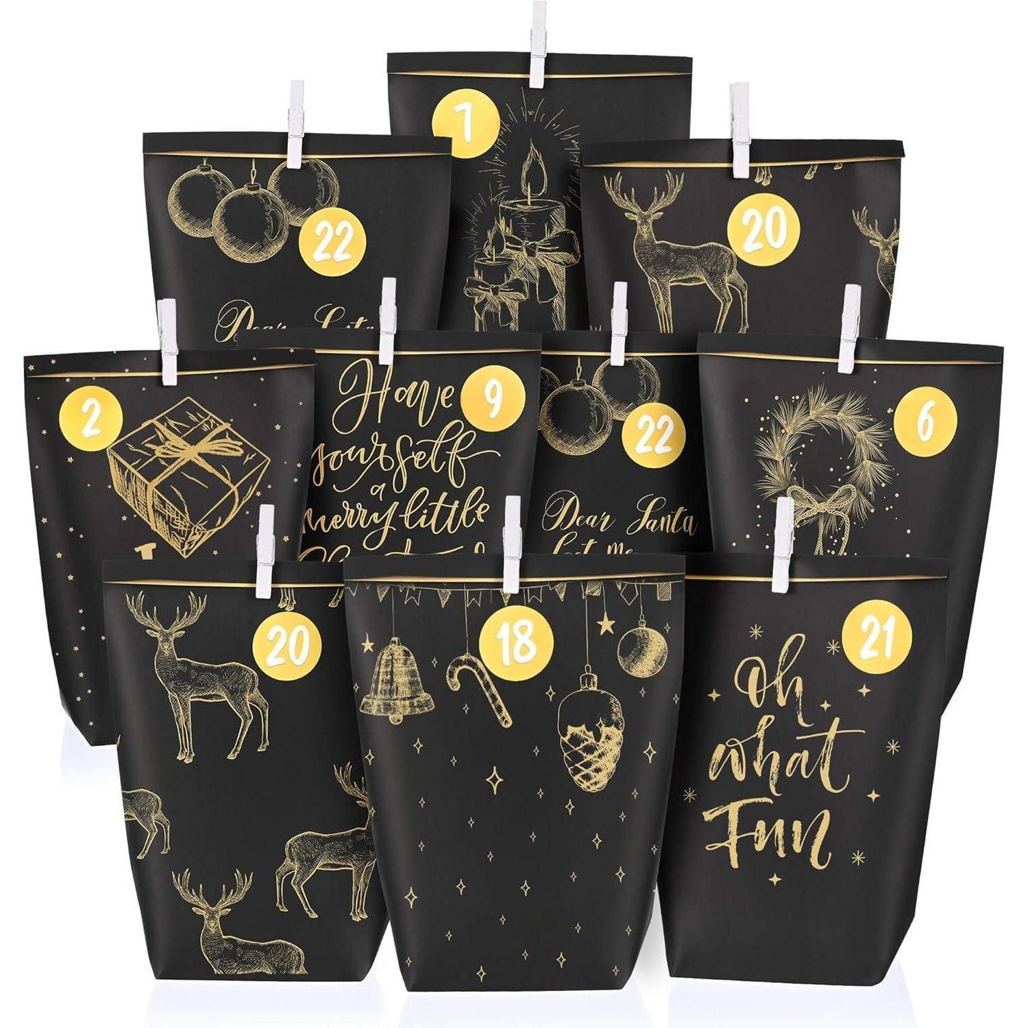 LuxusKollektion DIY-Adventskalender Adventskalender Tüten Schwarzgold Weihnachtskalender DIY