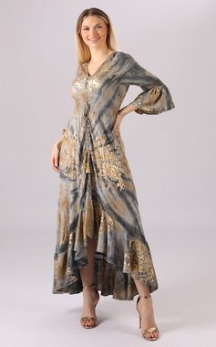 YC Fashion & Style Sommerkleid Maxikleid mit Goldenem Print und Asymmetrischem Saum Alloverdruck