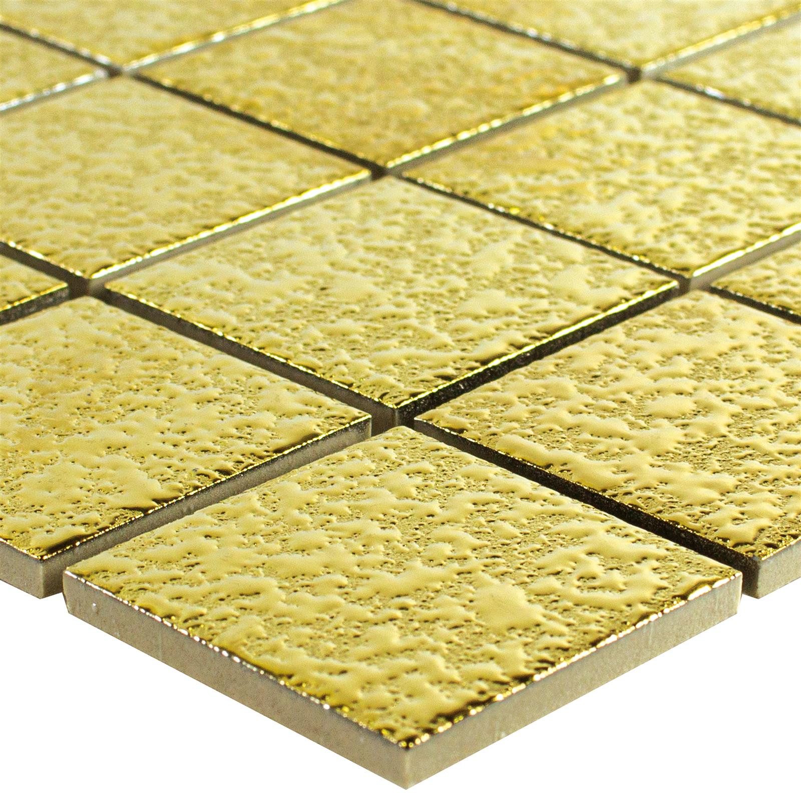 Mosafil Mosaikfliesen Keramikmosaik Fliesen Jackson Gehämmert, Keramik 30.600x30.600, gold, Verlegefertig auf ein Netz geklebt