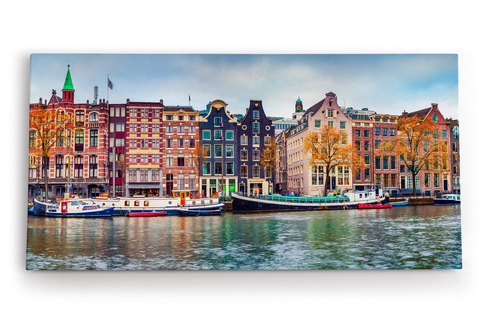 möbel-direkt.de Leinwandbild Amsterdam Holland Kanal Boote traditionelle Häuser