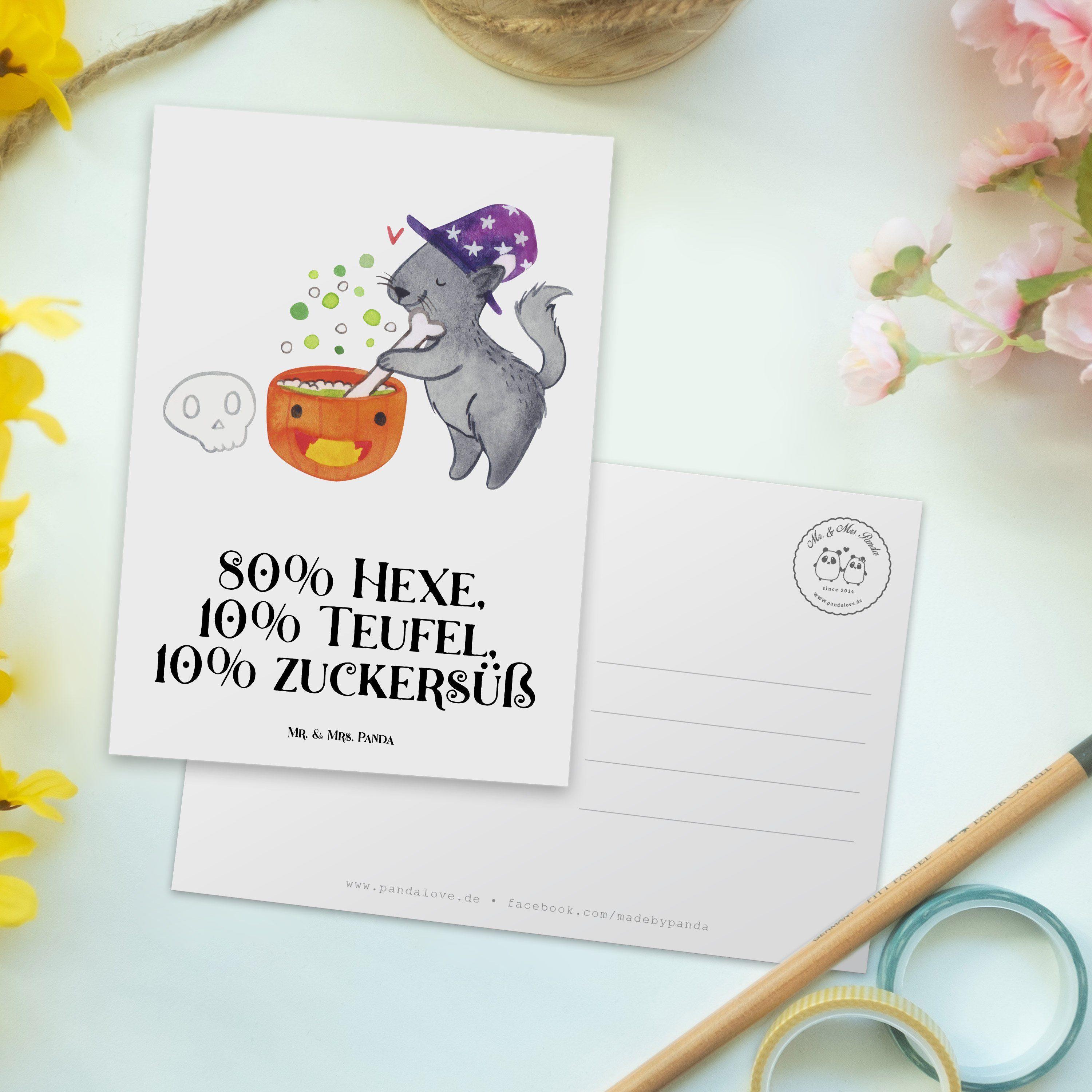 Mr. & Mrs. Kater - Hexenkessel Gebu Geschenk, Weiß Einladung, Einladungskarte, - Panda Postkarte