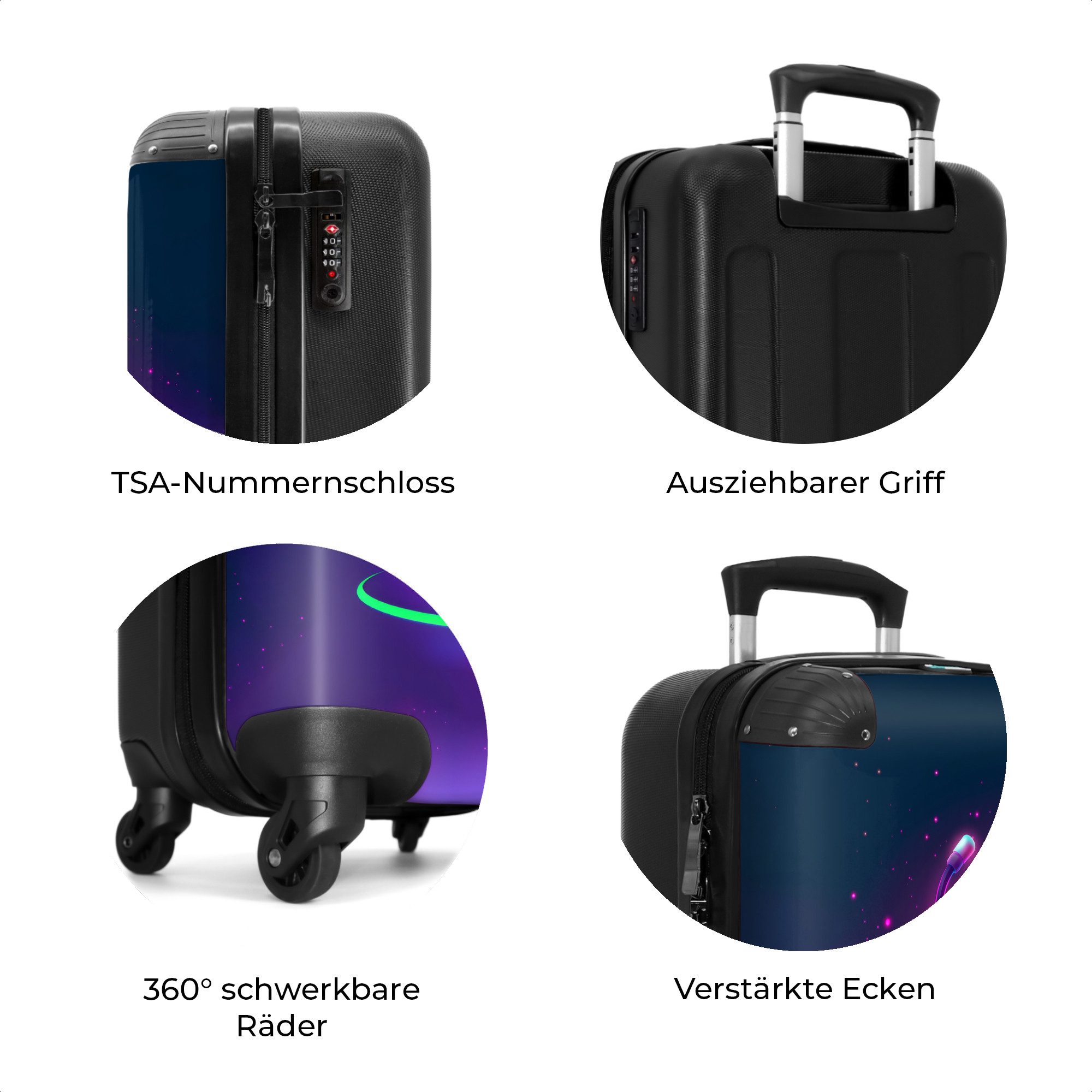 NoBoringSuitcases.com© Kinderkoffer Astronaut - Eishockey - Neon 55x35x20cm, 4 Rollen, Reisetasche mit Rollen, Koffer Handgepäck Flugzeug