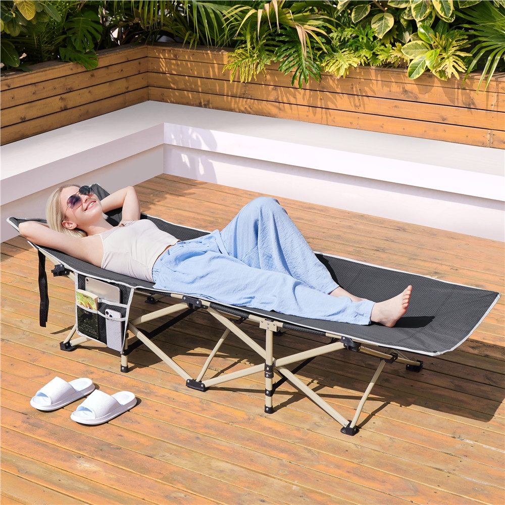 Yaheetech Feldbett Campingbett mit Tragetasche & 2 Seitentasche Gartenliege Klappbett bis 150 kg belastbar, 186 × 66 × 52 cm