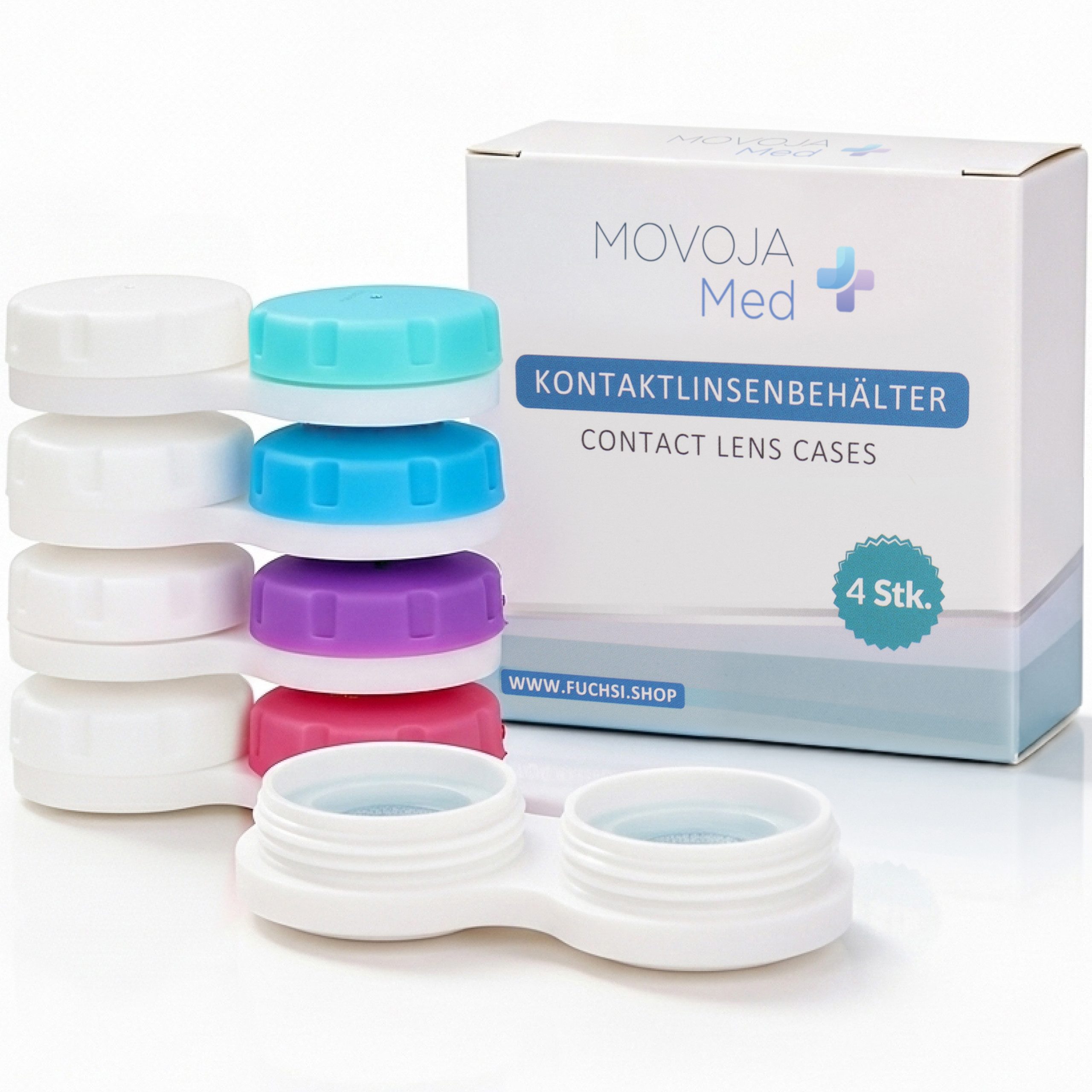 MOVOJA Kontaktlinsenbehälter Linsenboxen 4 STÜCK oder 12 STÜCK Auslaufsicher & Keimfrei, R-L Kennzeichnung, Farbcodiert, Für Weiche & Harte Linsen, 4pcs, 12pcs