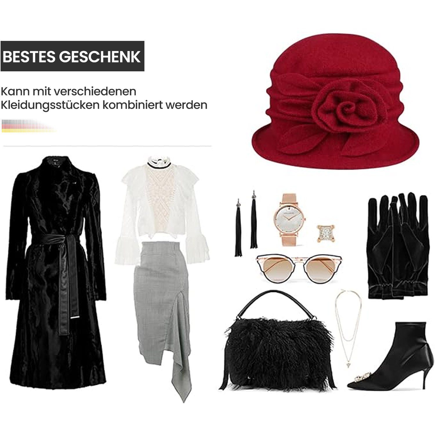 Damen Beret Wolle Baskenmütze Wintermütze Mütze rot Barett MAGICSHE