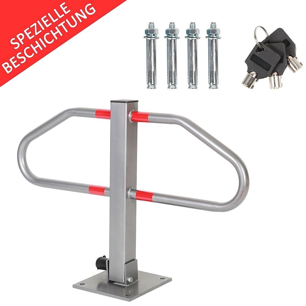 Feel2Home Absperrpfosten Parkplatzbügel Parkpfosten Sperrpfosten Abschließbar Grün Silber (inkl. Schlüssel), Pulverbeschichtet