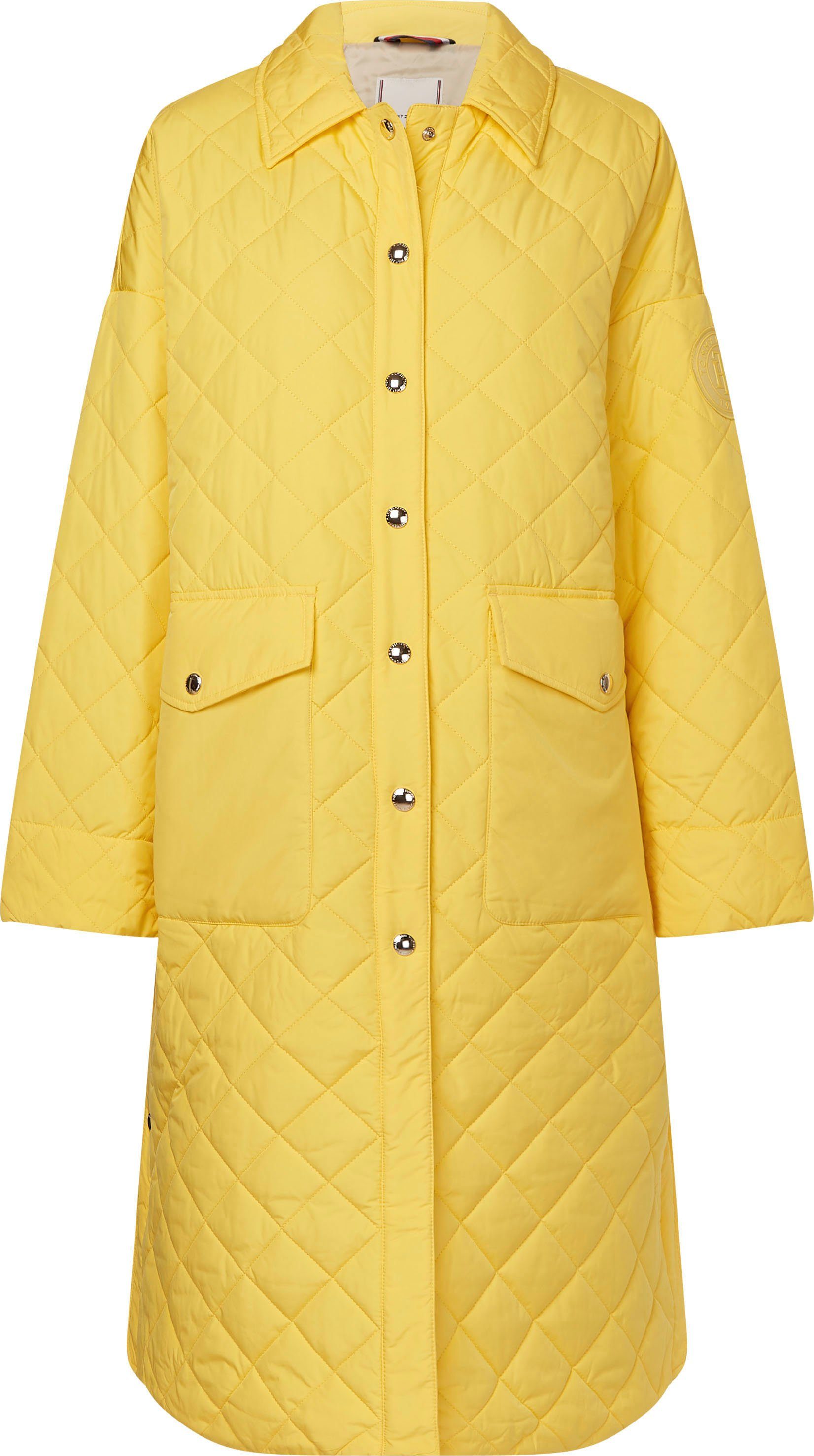 SORONA Tommy aufgesetzten mit QUILTED LONG Steppjacke großen Sunny Hilfiger Yellow SHACKET Klappentaschen