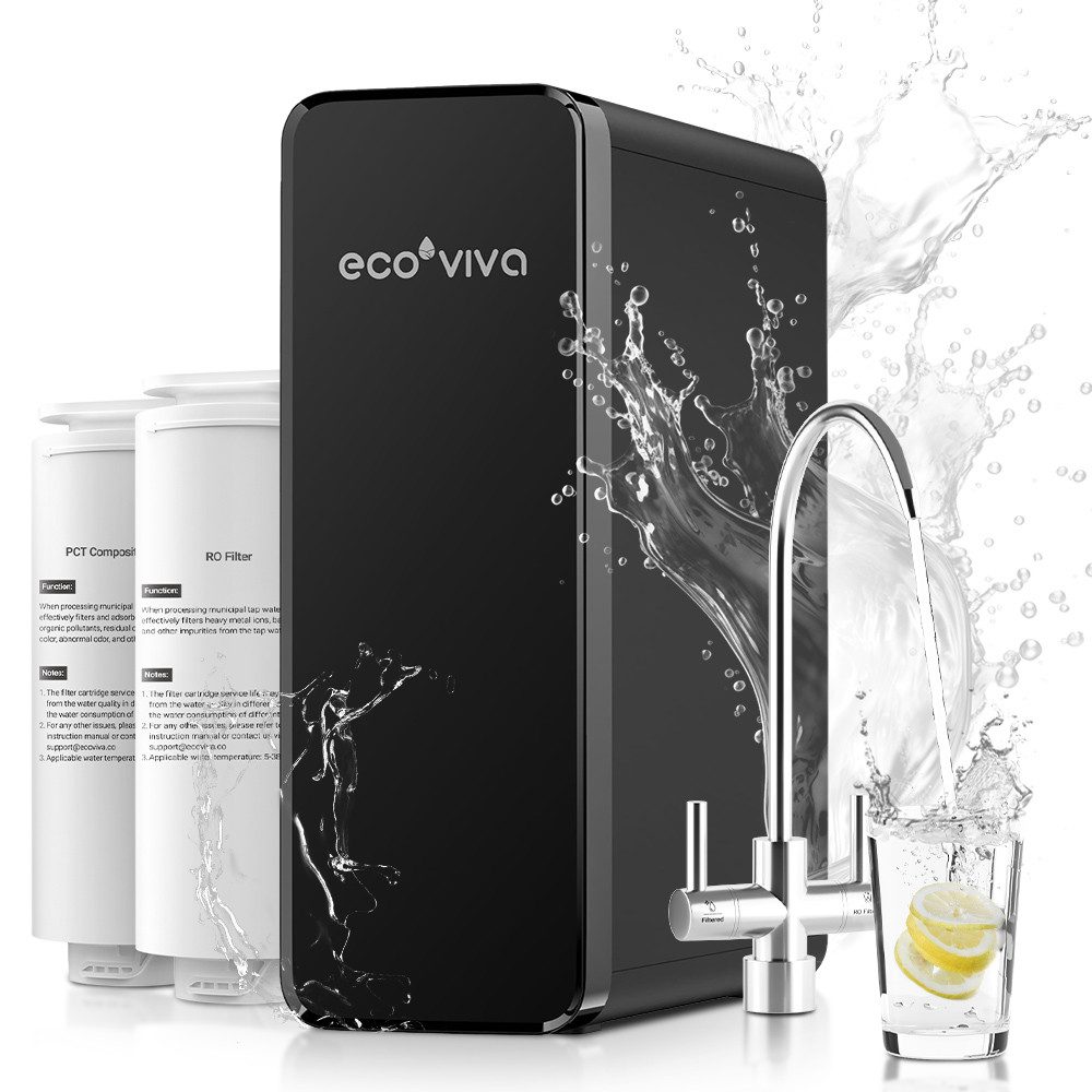 Ecoviva Wasserfilter RO600 Umkehrosmoseanlage Trinkwasser für Küche, Zubehör für Home-Office, 8-Stufen-Filtration osmoseanlage, 600GPD, RO-Membran, 2,5:1 Rein zu Abfluss Verhältnis