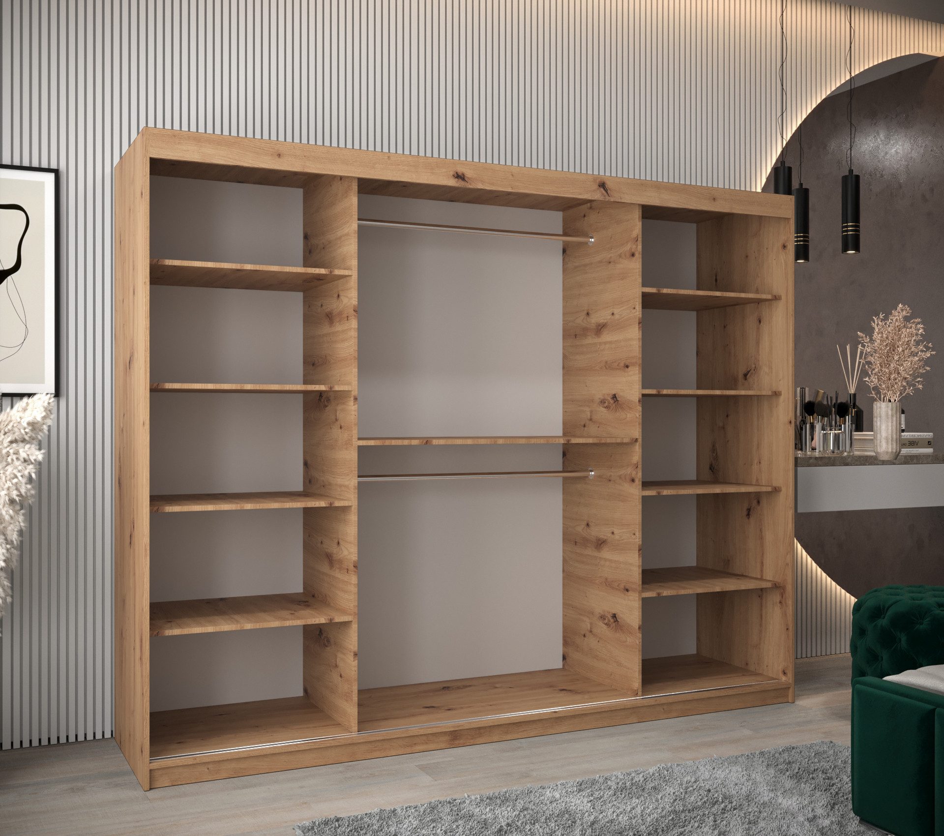 ABIKS MÖBEL Schwebetürenschrank SEWILLA Schlafzimmerschrank - mit Spiegel, Kleiderstange und Regalen