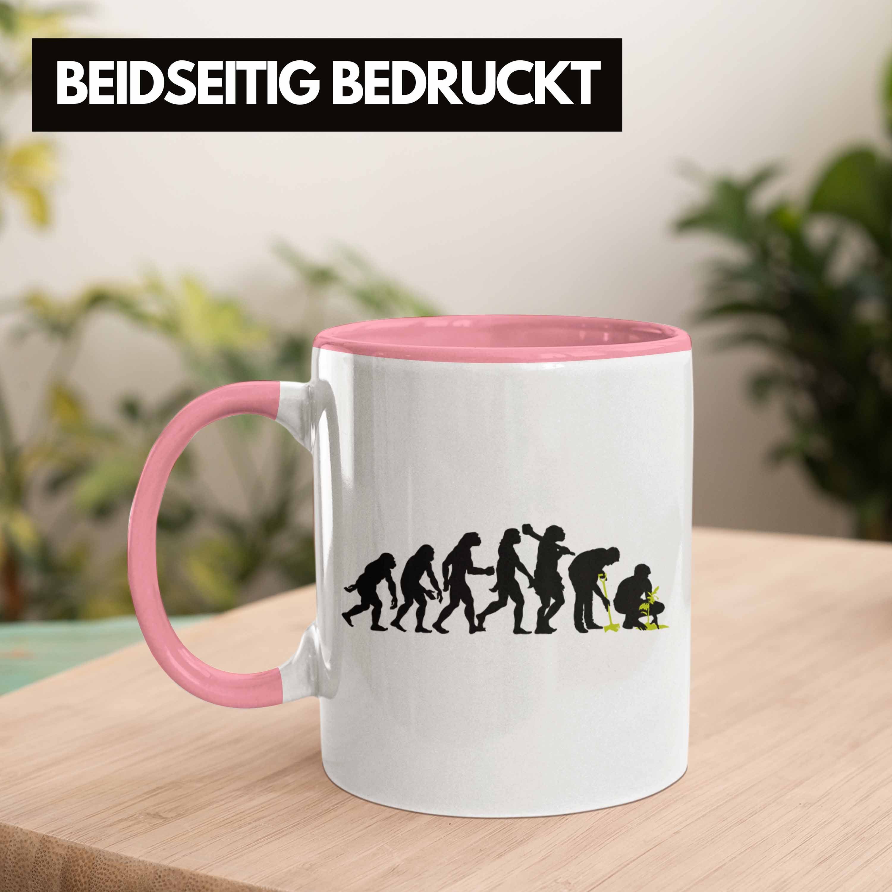 Geschenk Geschenkidee Evolution Gärtner Rosa Trendation Spruch Tasse Hobbygärtner Gärtner Gärtnerin mit Tasse - Trendation Lustig Garten