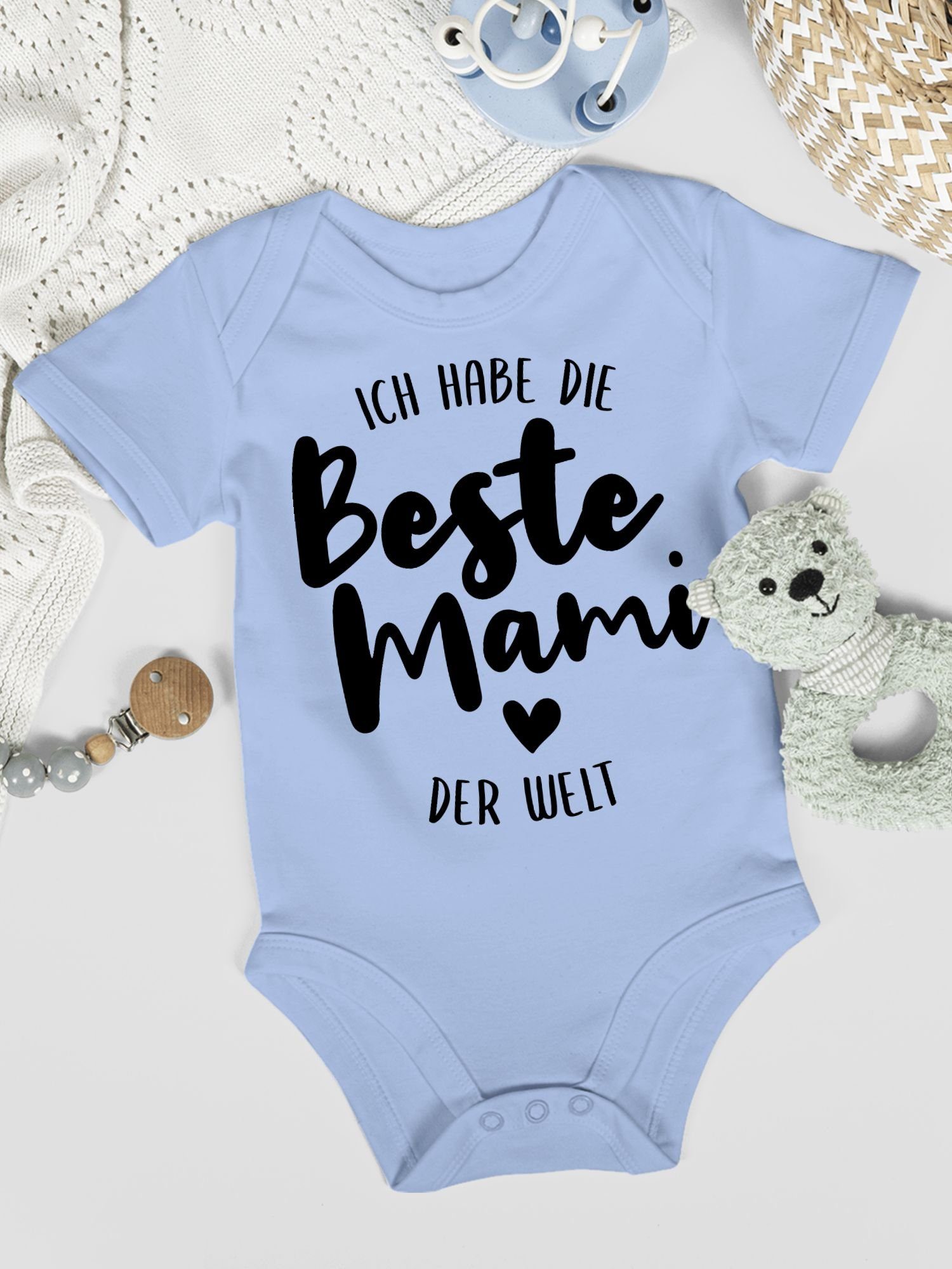 1 (1-tlg) habe Muttertagsgeschenk Welt Ich Shirtbody die Shirtracer beste schwarz Babyblau Mami der