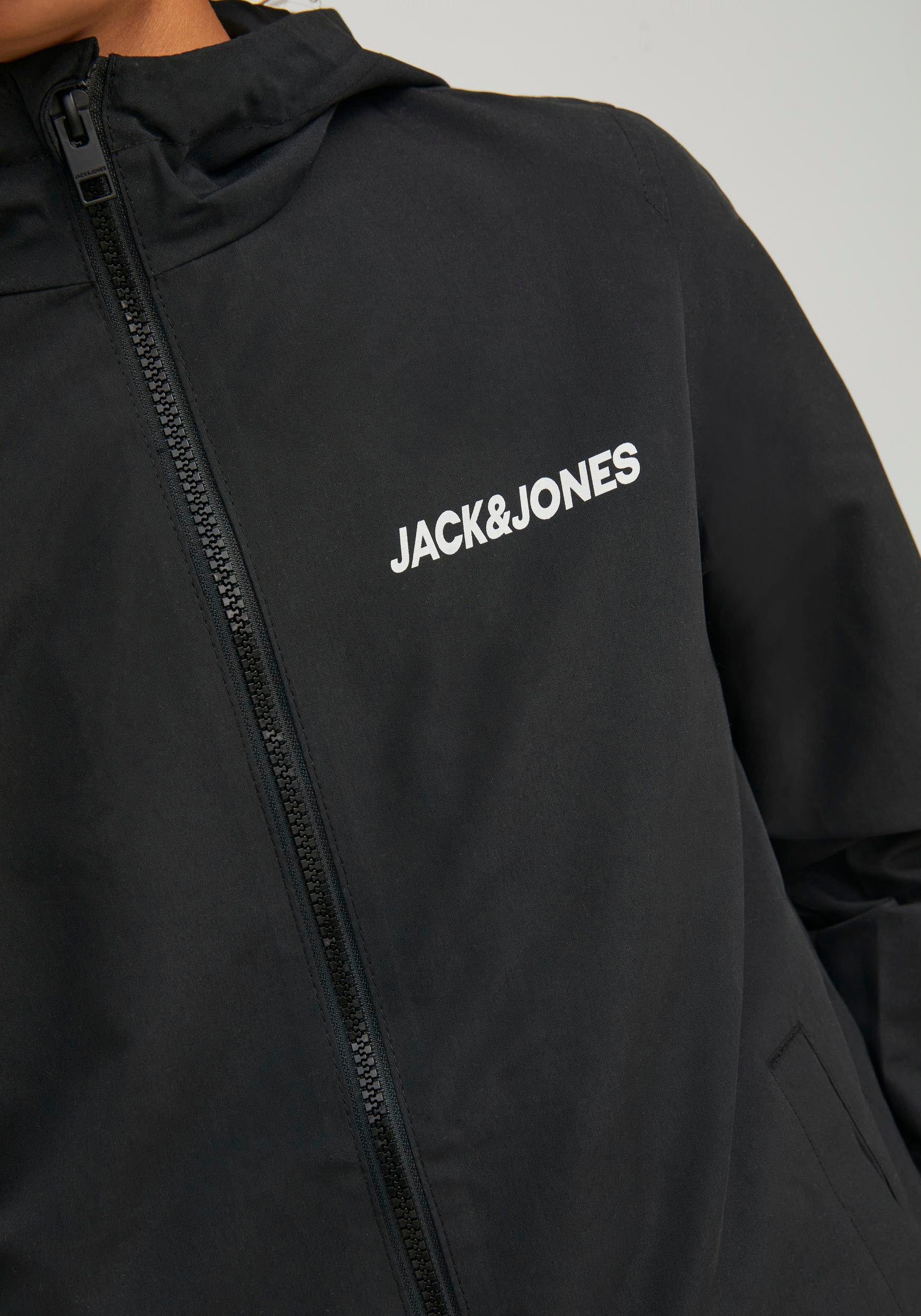 Jack HOOD JJERUSH Junior Outdoorjacke Black BLOCKING & Jones