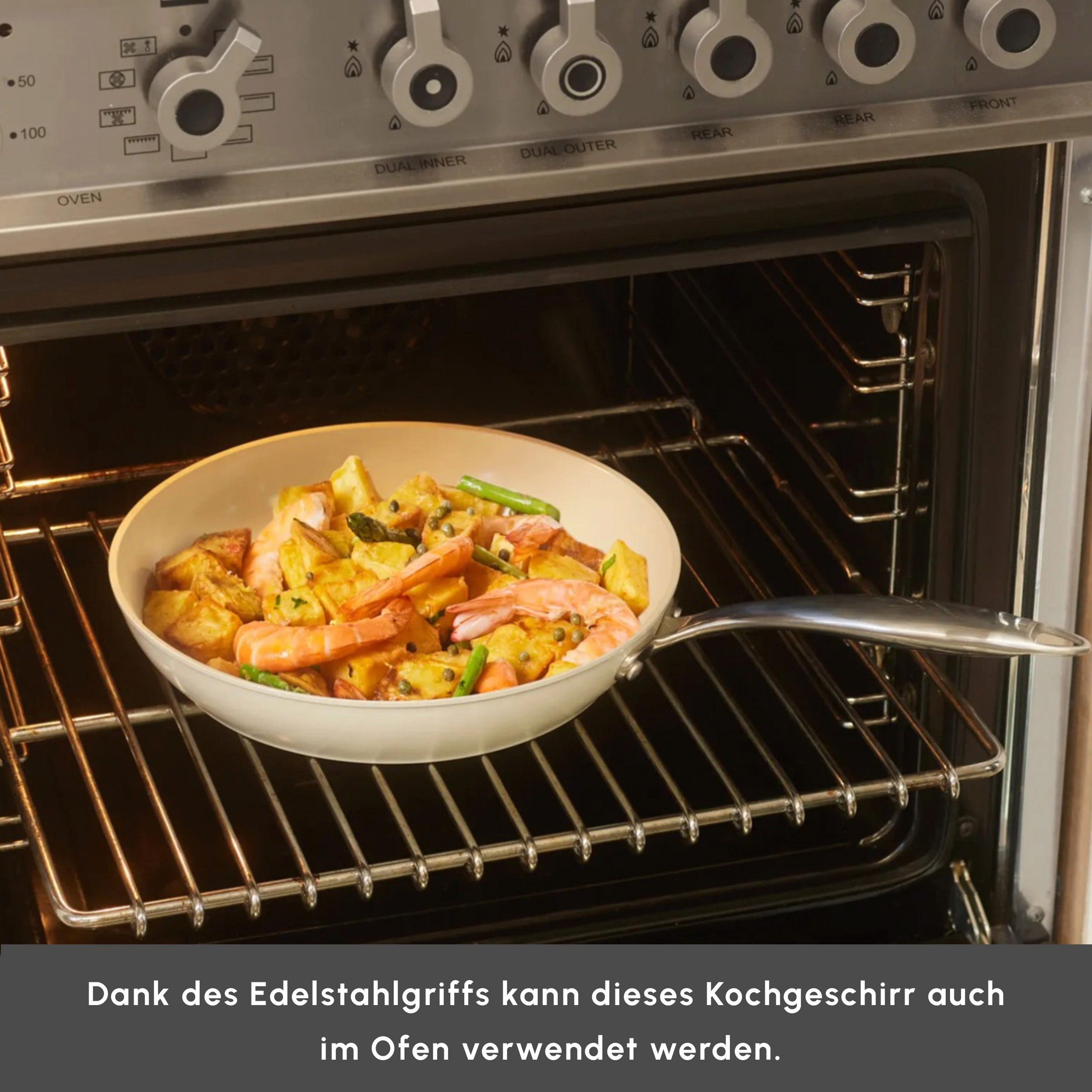 Karaca Kochtopf Karaca Swiss Crystal Almond Cream Handle Flache Kasserolle 16 cm, ALUMINIUM – Bild 4 von 5