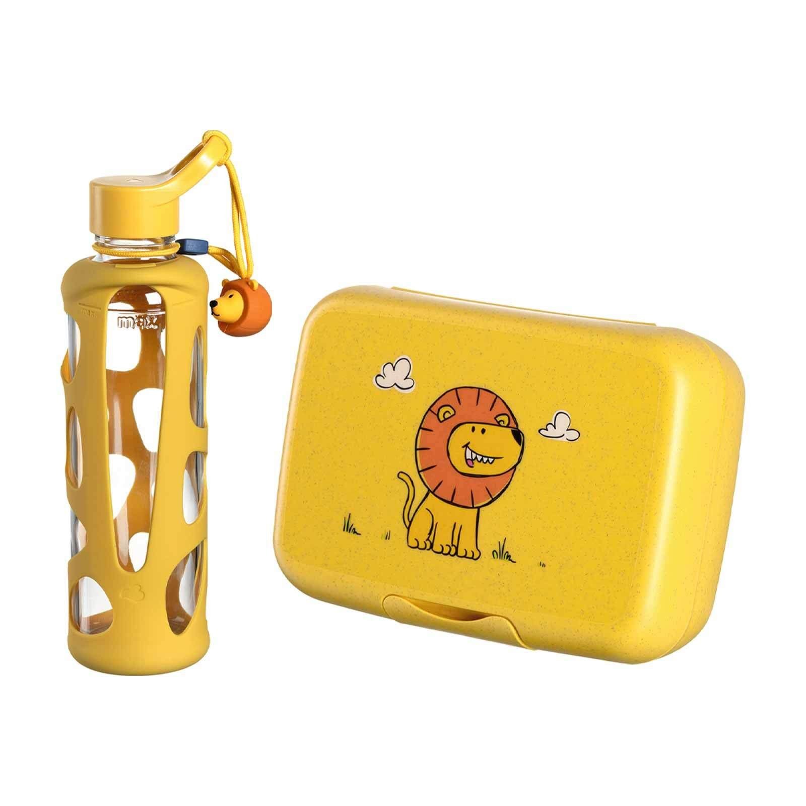 LEONARDO Lunchbox Bambini Lunchset 2er Set, Material-Mix, (2-tlg), Ideal für den Alltag, spülmaschinengeeignet Gelb - Löwe