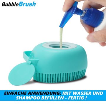MAVURA Fellbürste BubbleBrush Hunde Waschbürste Badebürste Massage, Bürste Fellbürste mit Shampoo Spender für Haustiere