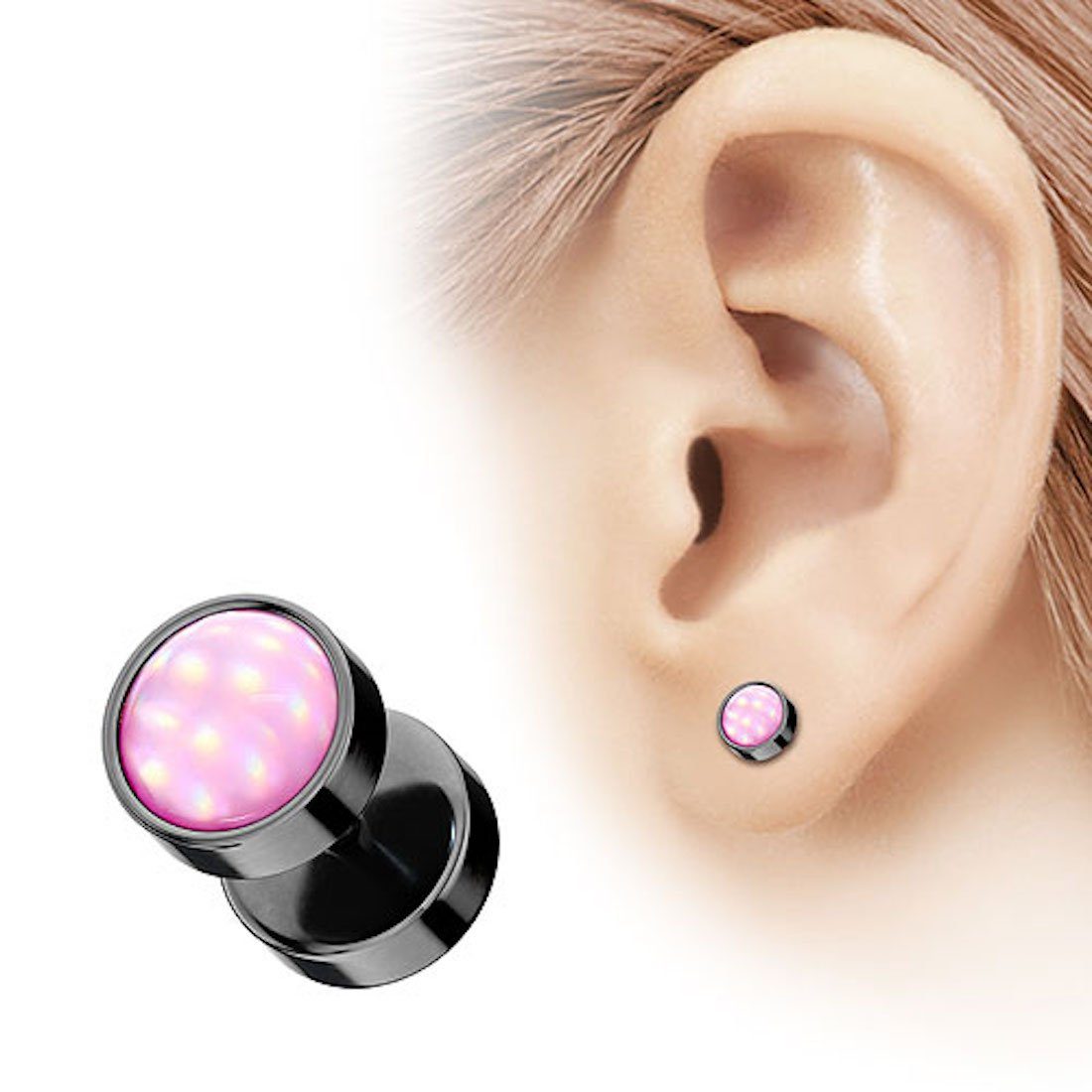 Stein, Stecker Flesh Plug - Fake Epoxy Ohrringe Runde Taffstyle glänzenden Platte Piercing Hantel Schwarz Ohrstecker Ohrstecker Hantel Piercing-Set Pink Tunnel