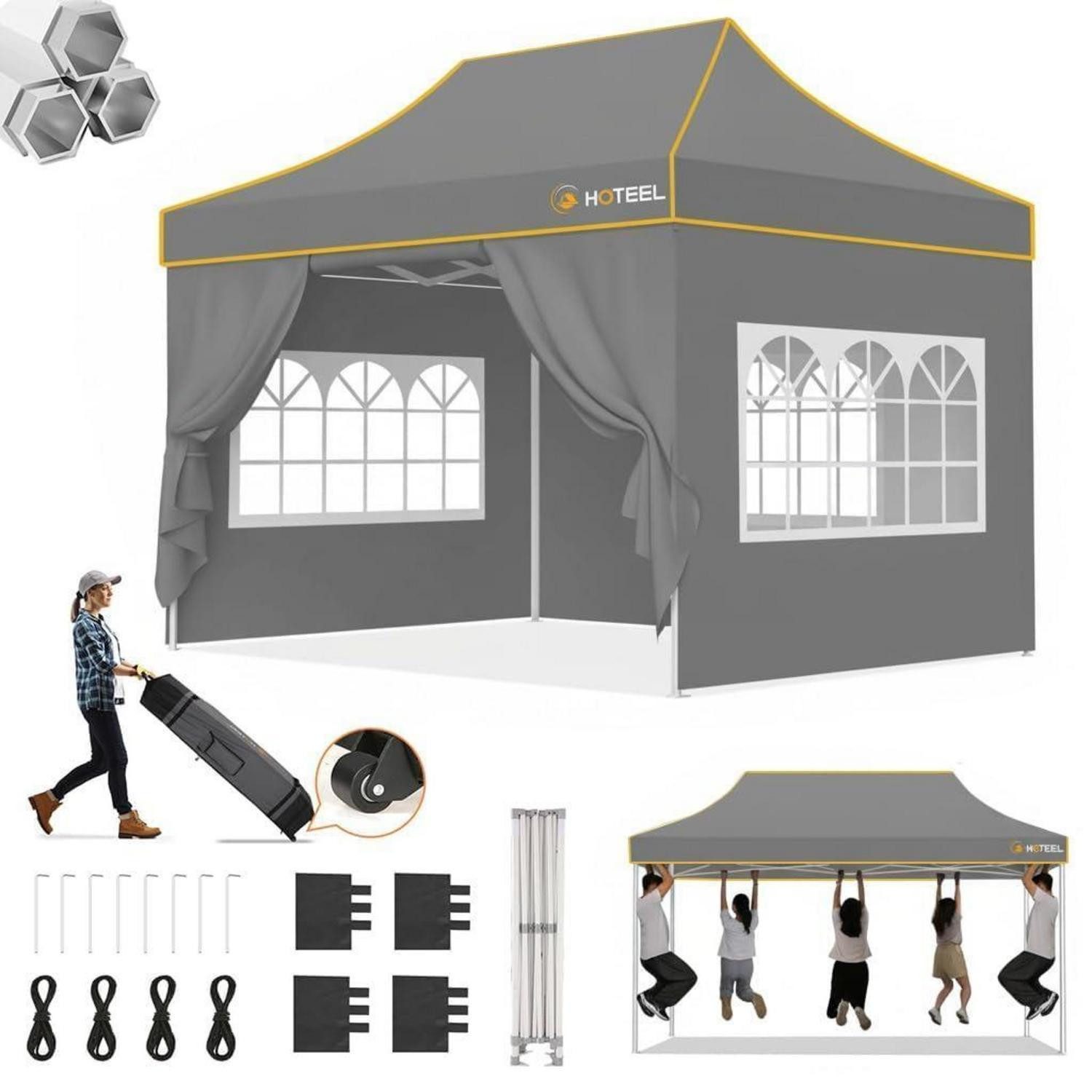 LuxusKollektion Faltpavillon Faltpavillon 3x4,5m Grau Sechskant-Rahmen