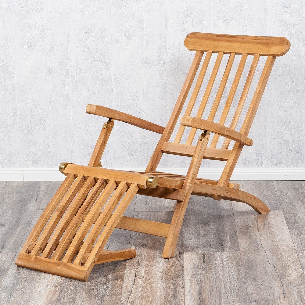 LebensWohnArt Gartenliege Teak Liegestuhl KURSI Teak Sonnenliege Deckchair – Bild 2 von 5