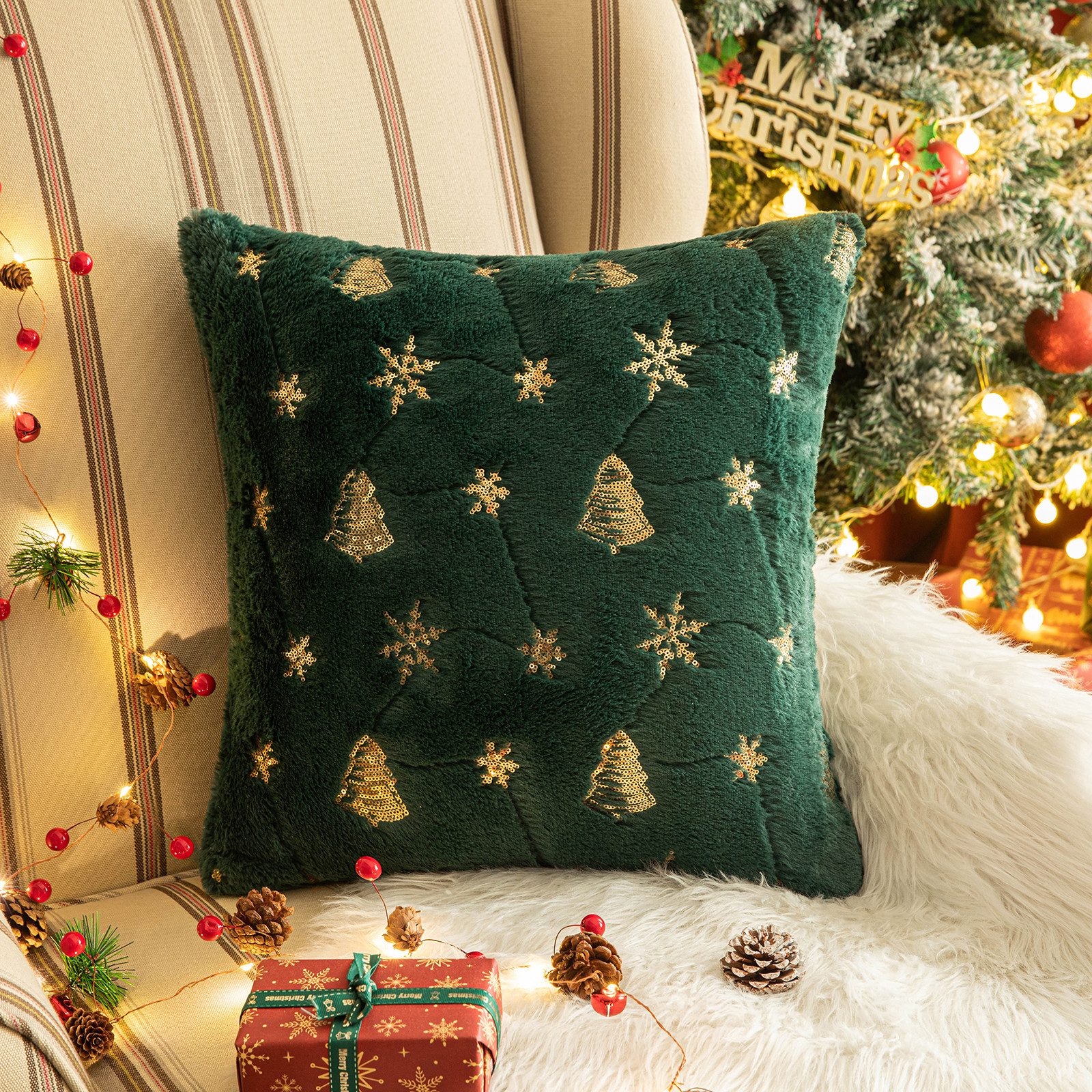 BTTO Kissenbezüge Kissenbezüge weihnachten 45x45cm,Schneeflocke/Baum Kissen günstig online kaufen