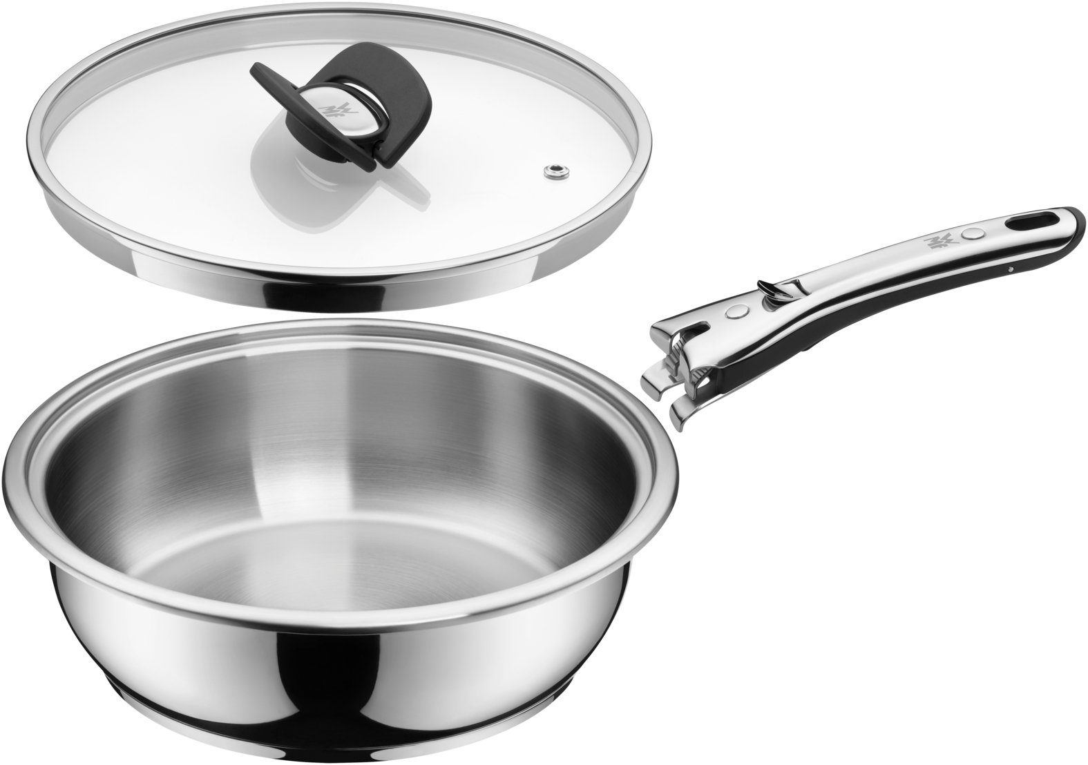WMF Suppentopf Click&Serve Sauteuse, 24 cm, Cromargan Edelstahl rostfrei 18/10 (1x Sauteuse 24 cm ohne Griff - optimal für Herdplatten mit Ø 18 cm, 1-tlg., 1x Sauteuse 24 cm ohne Griff - optimal für Herdplatten mit Ø 18 cm), TransTherm-Allherdboden
