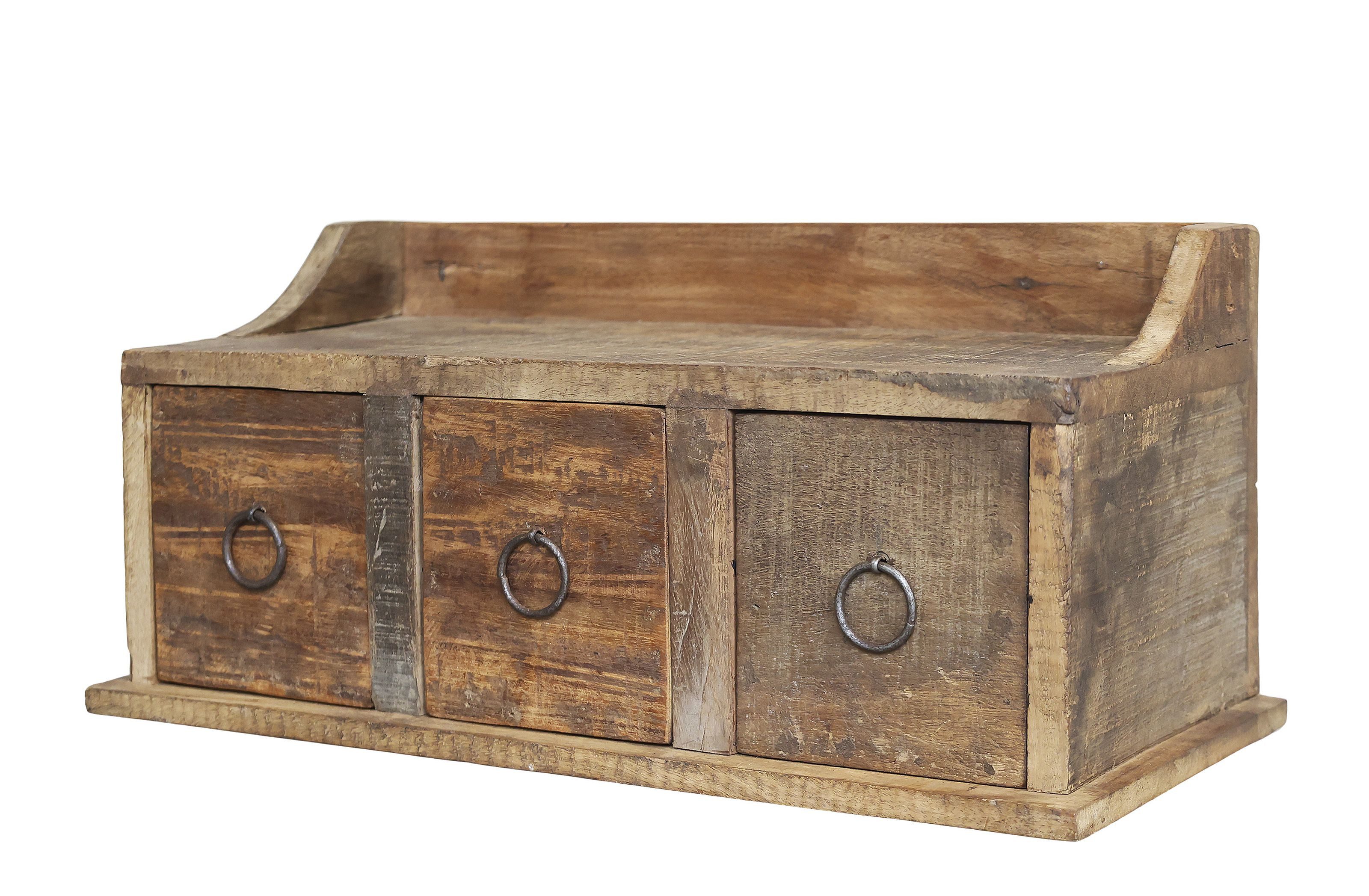 Chic Antique Wandregal Chic Antique - Regal Wandregal stehen hängend 3 Schubladen Alt Holz