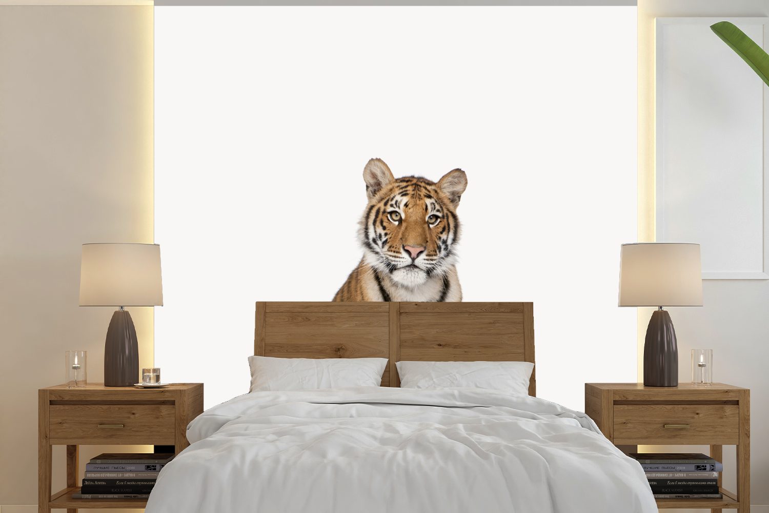 MuchoWow Fototapete Tiger - Weiß - Tiere - Kinder - Kinder, Matt, bedruckt, (5 St), Vinyl Tapete für Wohnzimmer oder Schlafzimmer, Wandtapete