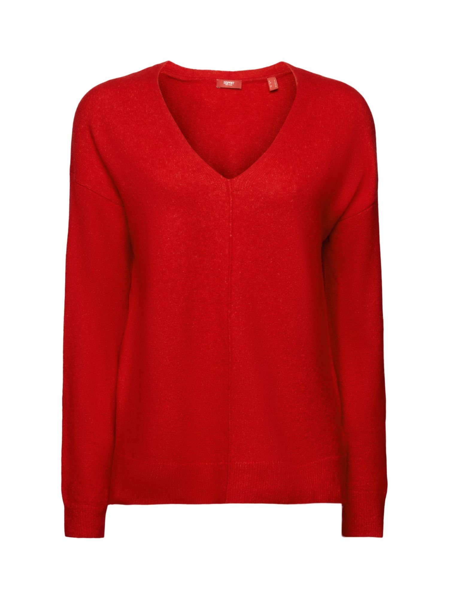 Esprit V-Ausschnitt-Pullover Wollmix-Pullover mit V-Ausschnitt DARK RED