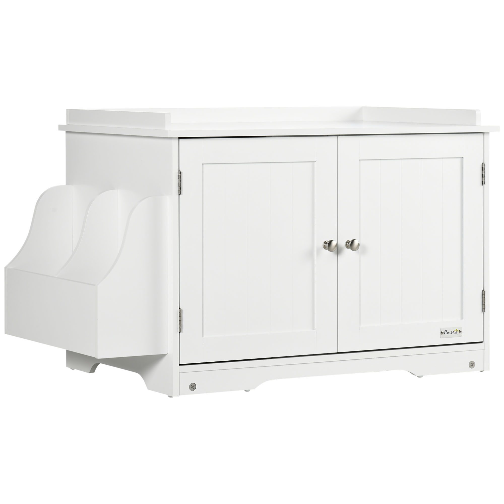 Katzentoilette mit verstellbarer Trennwand und Magnettüren, Weiß 86x48x52cm