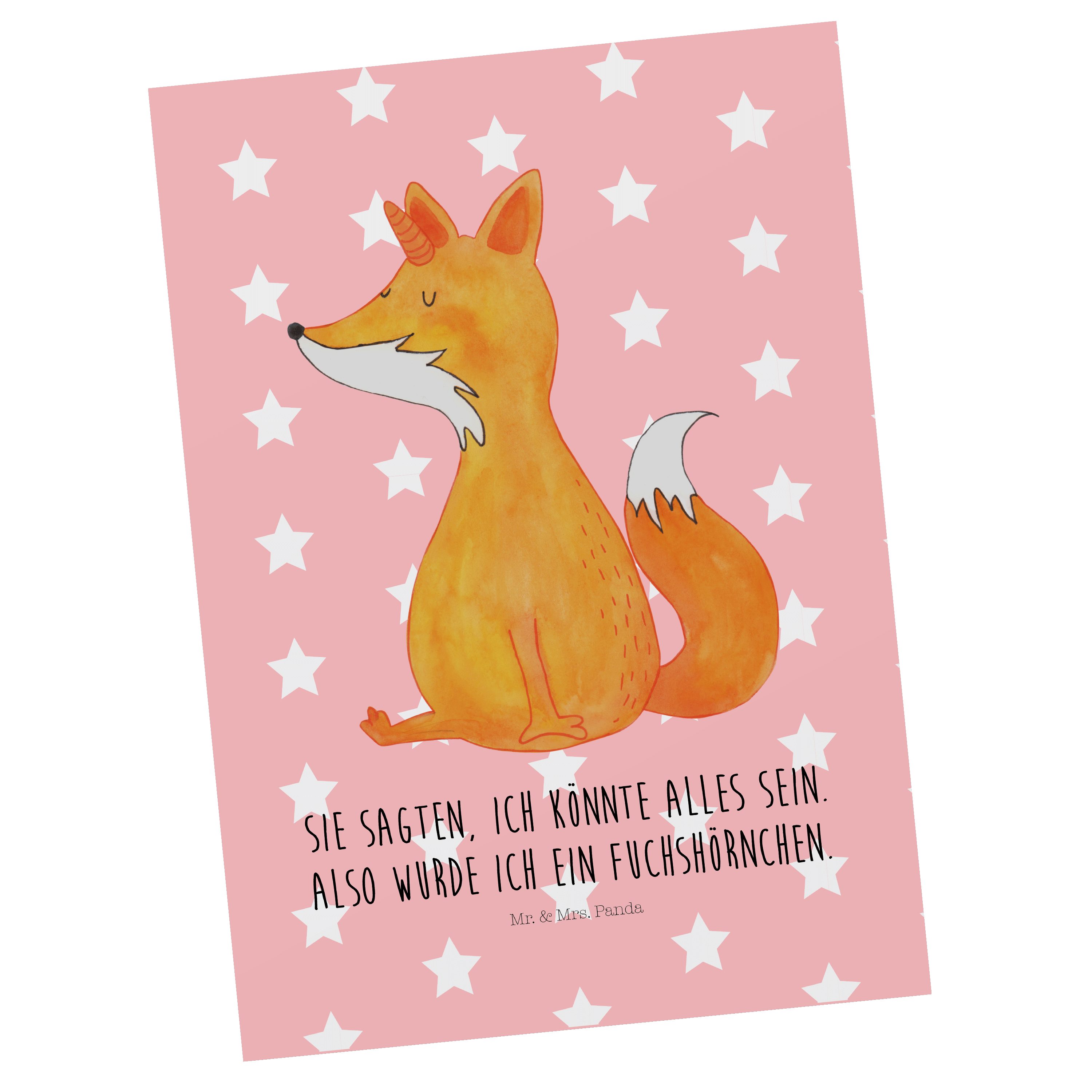 Mr. & Mrs. Panda Postkarte Fuchshörnchen - Rot Pastell - Geschenk, Einhörner, Einladungskarte, D