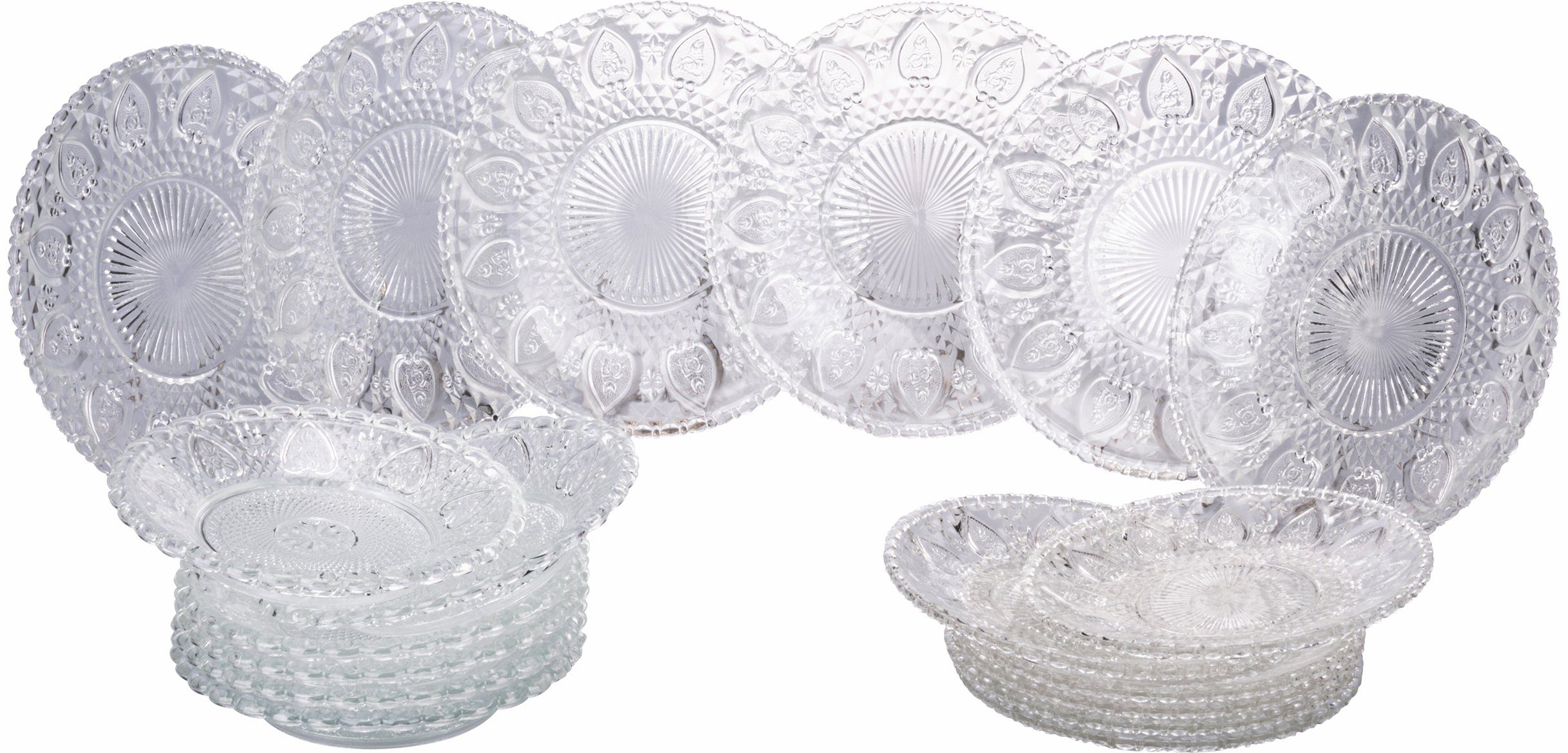 Sacre (Speiseteller, Personen, Glas, (18-tlg), 6 Dessertteller) Teller Set Geschirr-Set, Suppenteller, d'Este Villa Le Tafelservice Geschirr, Coeur Service