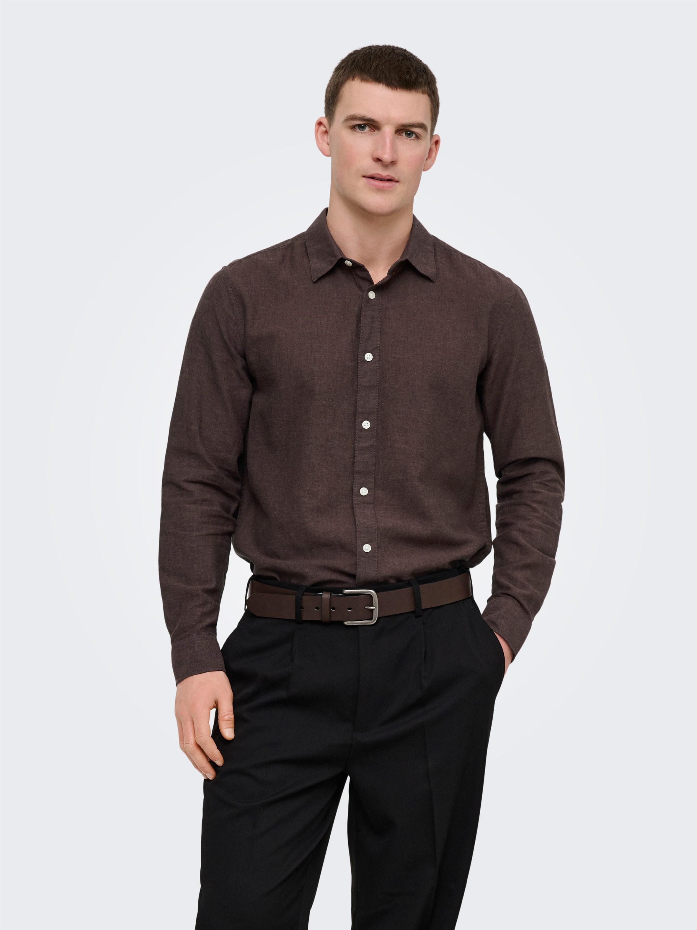 ONLY & SONS Langarmhemd ONSCAIDEN LS SOLID LINEN SHIRT NOOS Baumwollmischung mit Leinen, slim fit