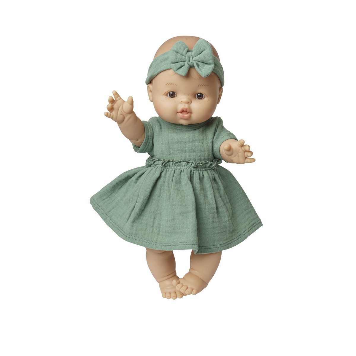 Heless Puppenkleidung Puppenkleid mit Rüschen und Haarband salbeigrün 35-45cm aus 100% Bio-B