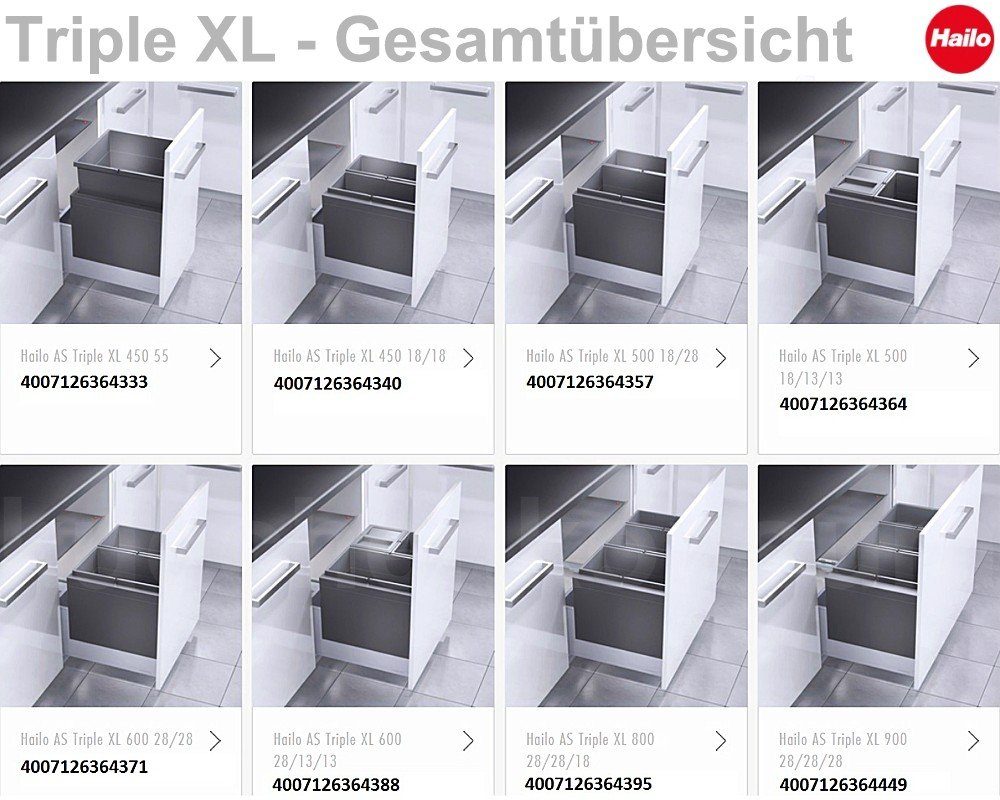 Triple-XL 2x Hailo Inset Einbaumülleimer, 13 600 XL + Liter Abfallsammler 28/13/13 3631691 Hailo 28