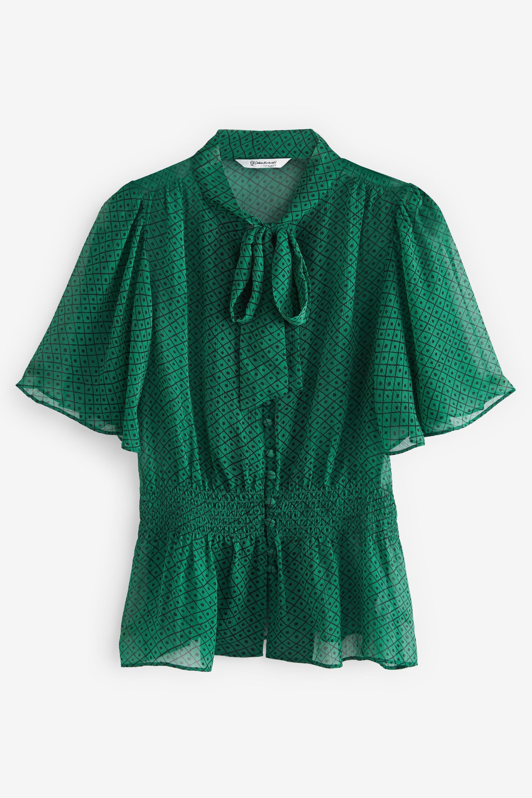 Next Blusenshirt X Celia Birtwell Kurzärmlige Schluppen-Bluse (1-tlg) Green Check
