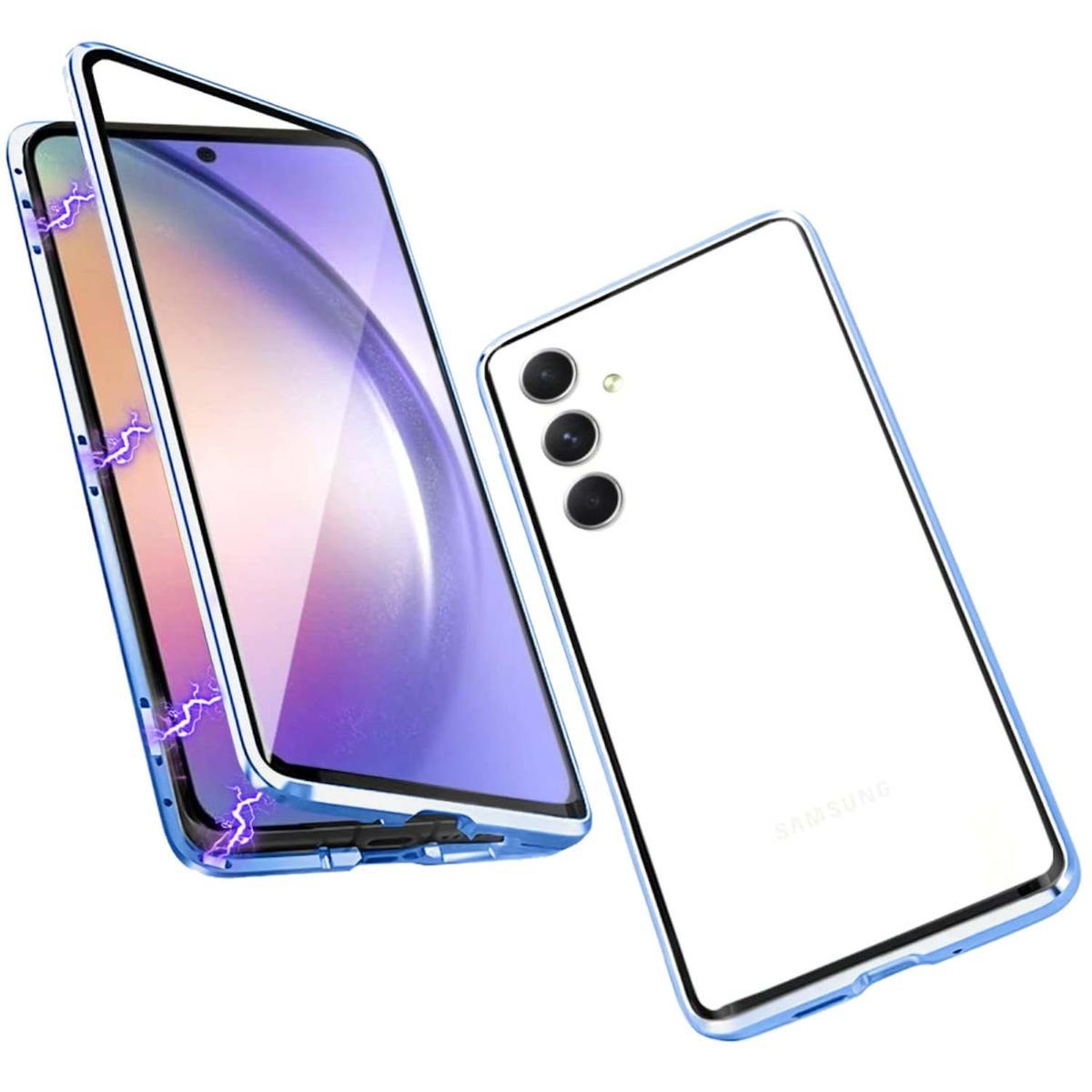 Wigento Handyhülle Für Samsung Galaxy A34 5G 360 Grad Magnet Glas Bumper Handy Tasche Neu