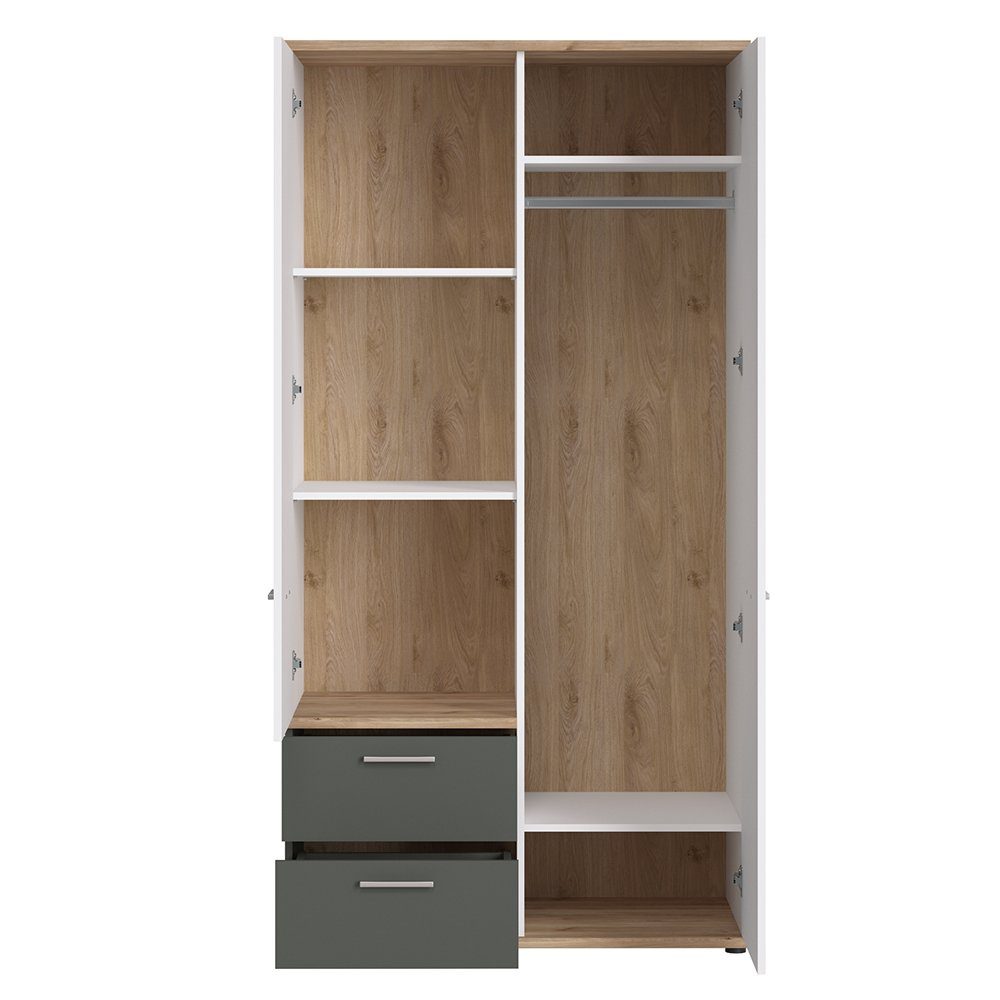 Lomadox Jugendzimmer-Set TOMAR-129, Kleiderschrank grau Eiche und 2-türiger 2-tlg), mit Schreibtisch, weiß mit (Sparset