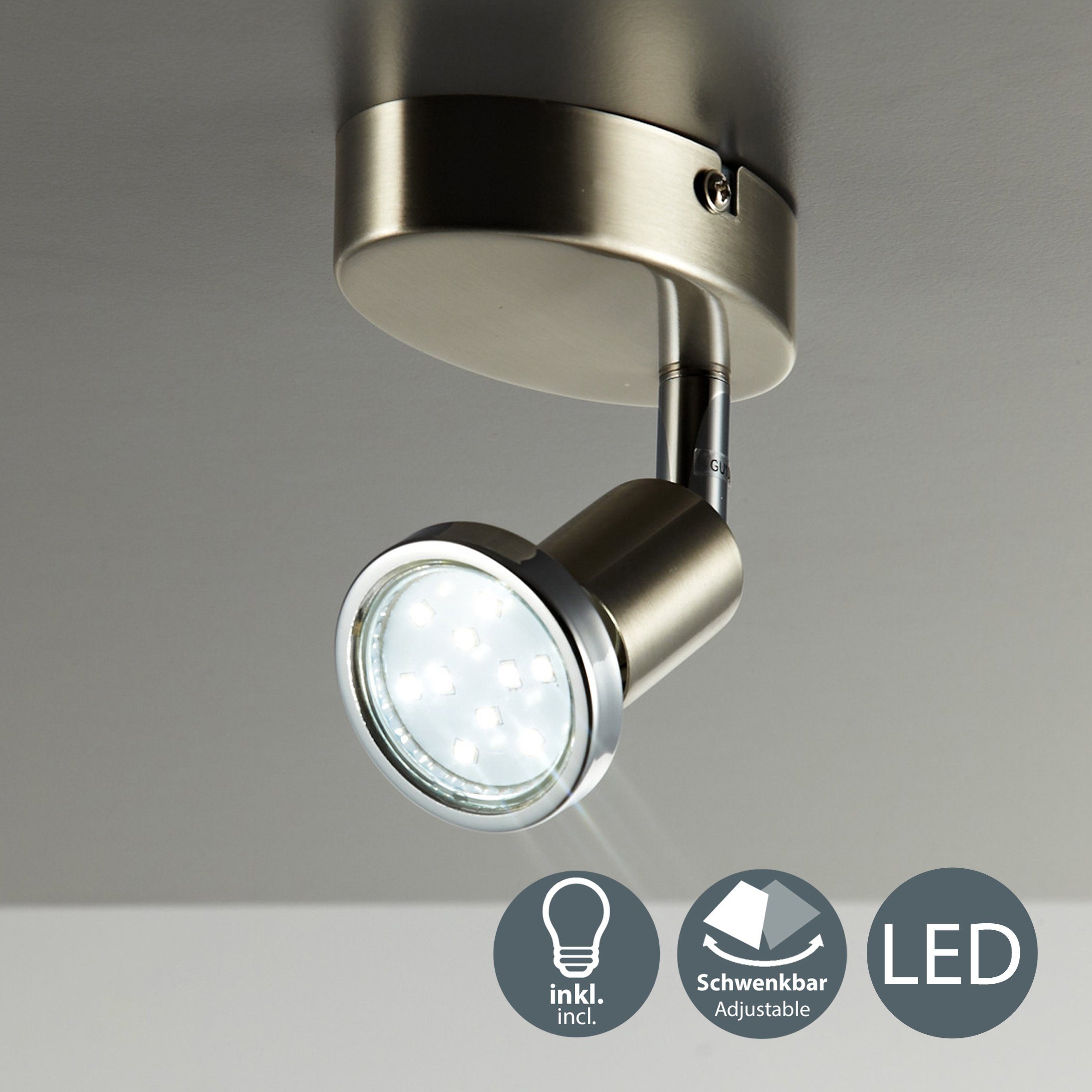 B.K.Licht LED Wandleuchte, LED Wand-Spot wechselbar, GU10 Lampe Deckenleuchte Warmweiß, Wohnzimmer schwenkbar Metall LED