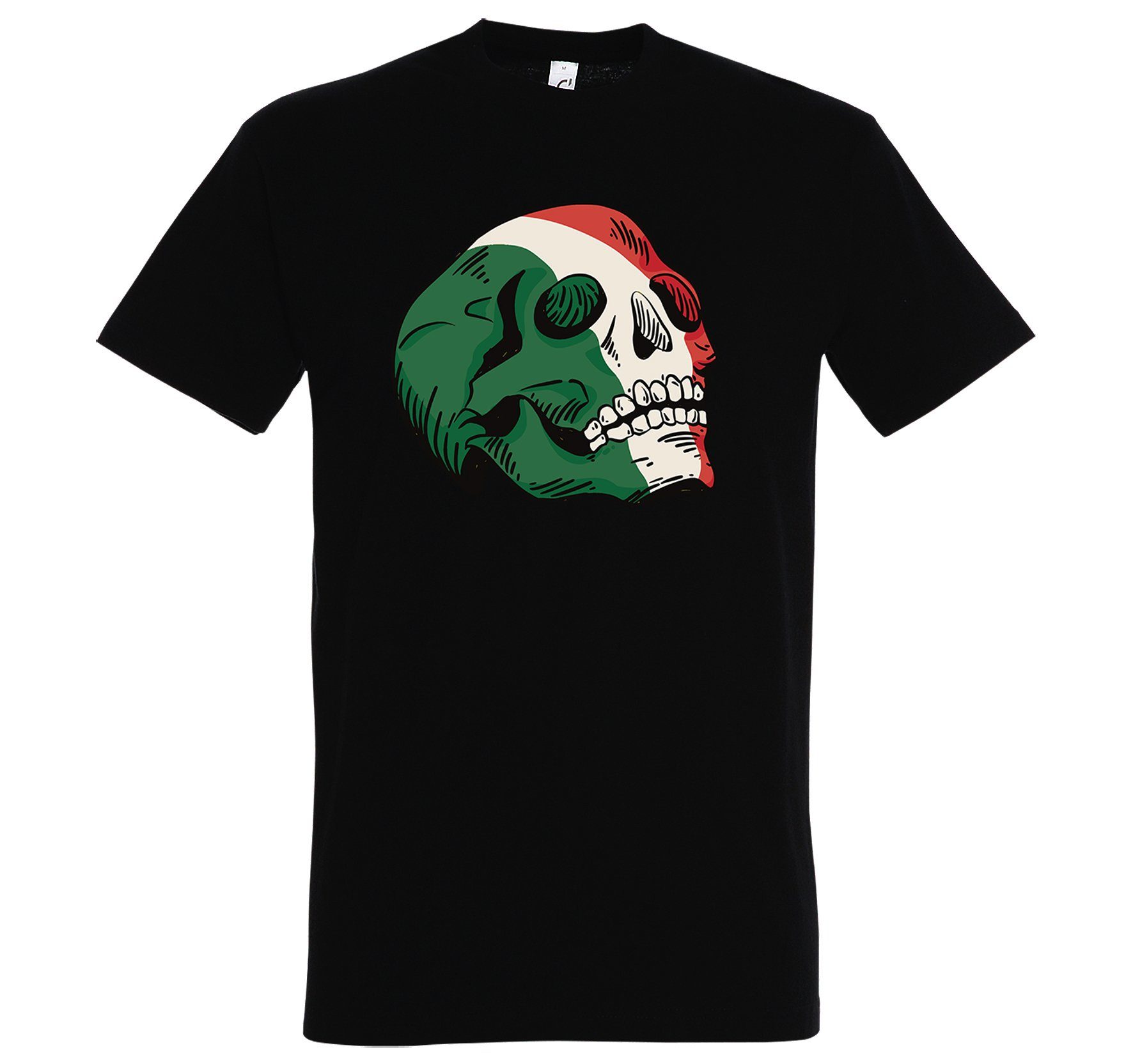 Schwarz mit Schädel Designz T-Shirt Youth Herren Italy trendigem Frontprint Shirt