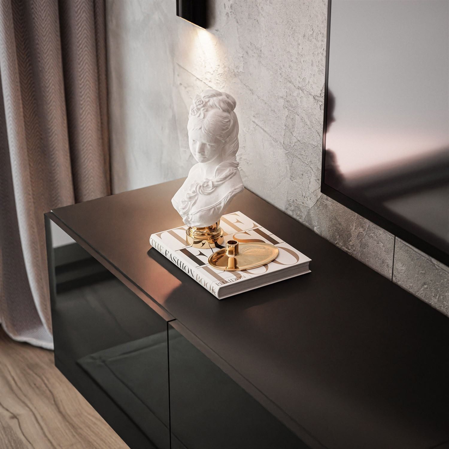 Lookway Lowboard COLGANTE 200 cm Schwarz Hochglanz Hängender RTV Schrank mit LED, Breite : 2 x 100 com