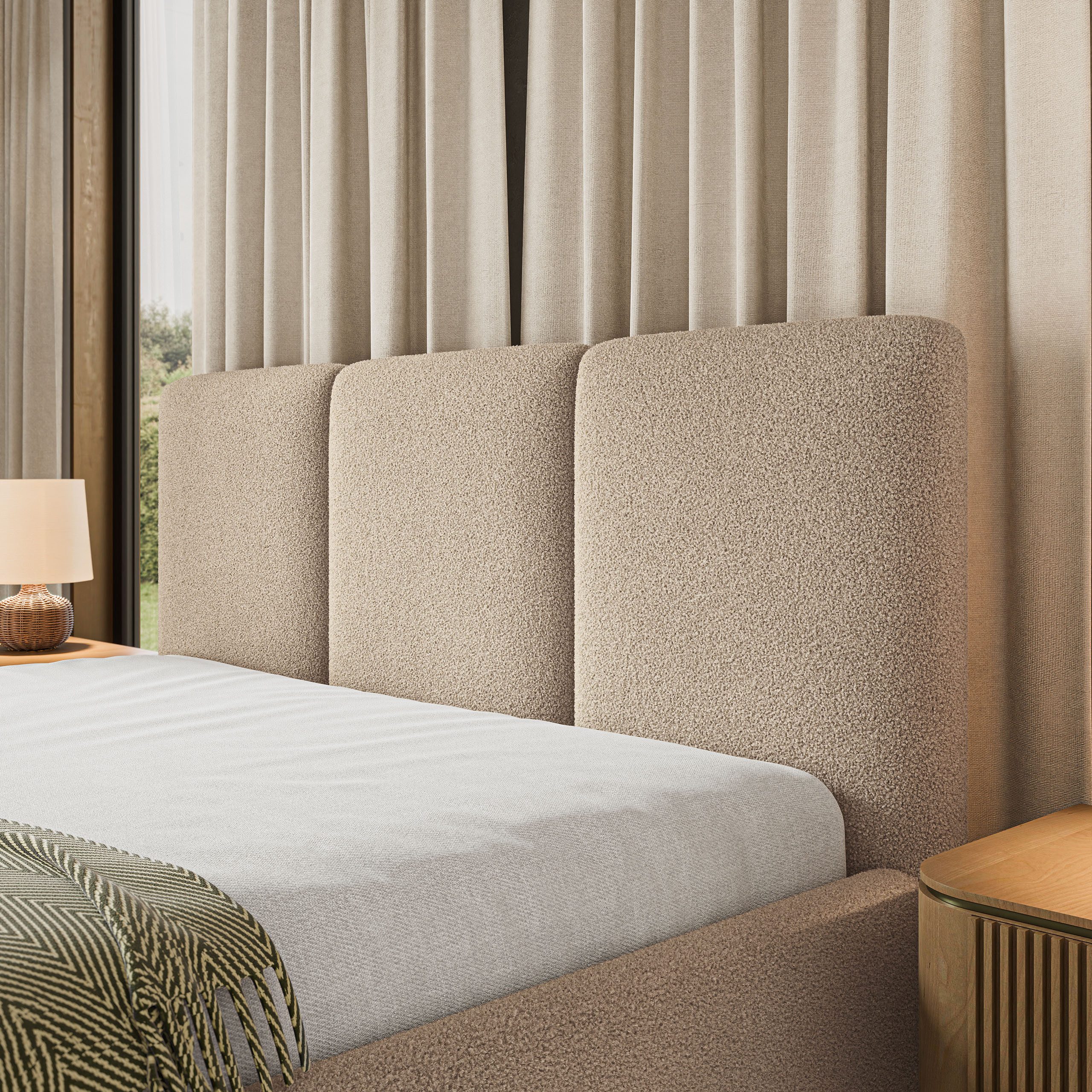 Masseno Polsterbett MORENA 120x200 cm beige (mit Bettkasten und Lattenrost)