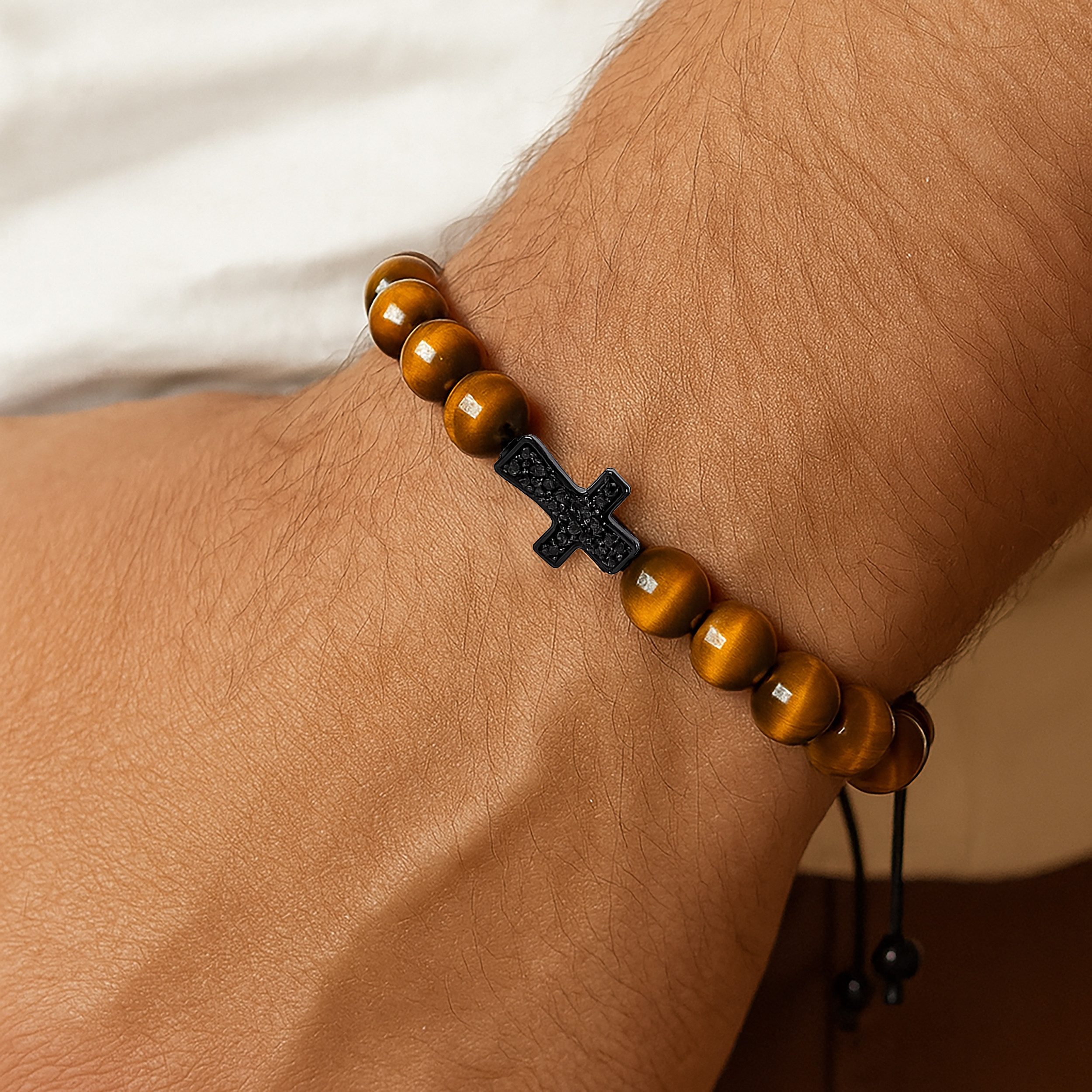 UNIQAL.de Perlenarmband Naturstein Tigerauge & Weißer Achat mit Edelstahl K günstig online kaufen